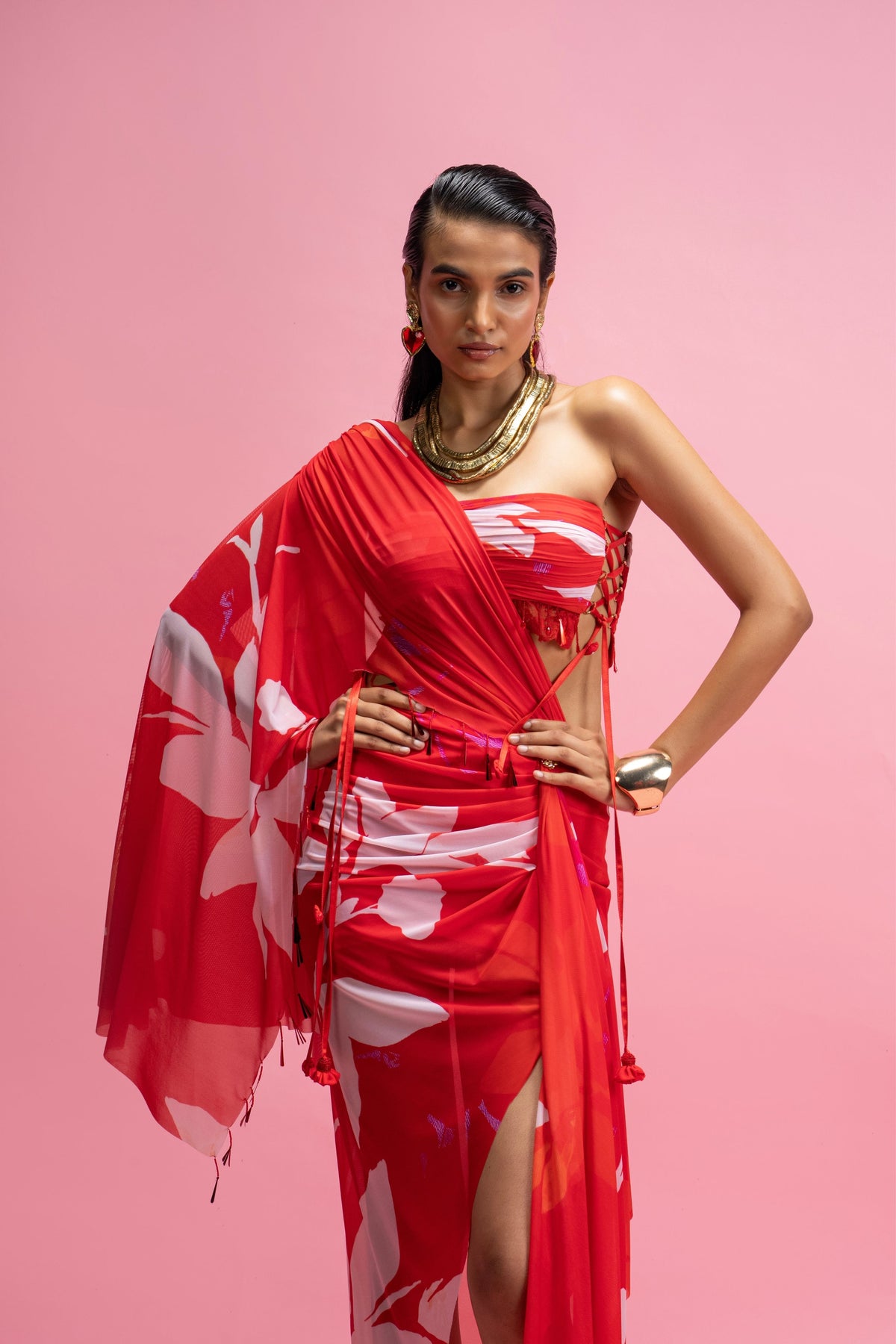 Scarlet Chantilly Draped Skirt Set