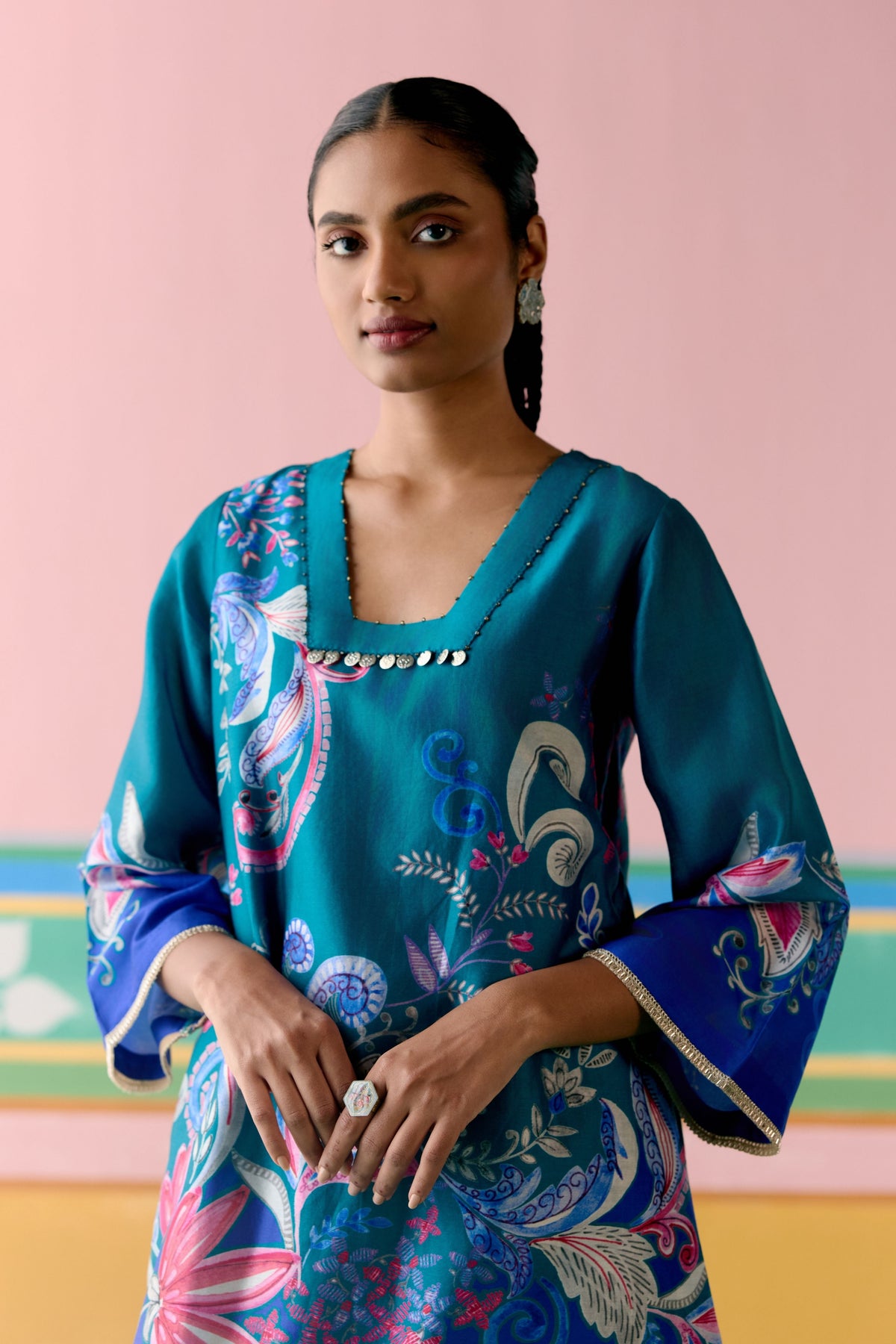 Teal Paisley Kurta Set