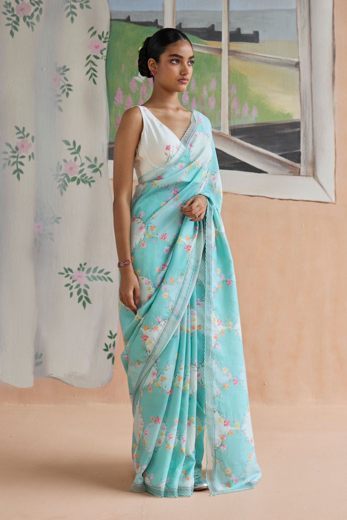 Drift and Dream Aqua Mulberry Silk Sari
