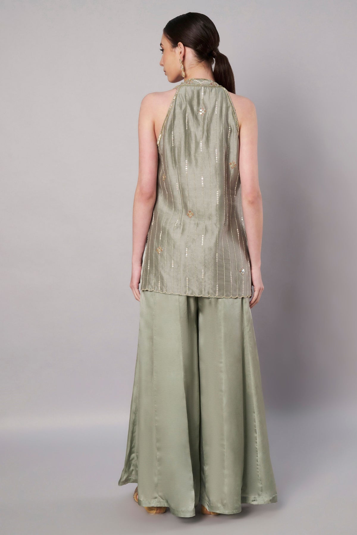 Florale Halter Moss Green Suit Set
