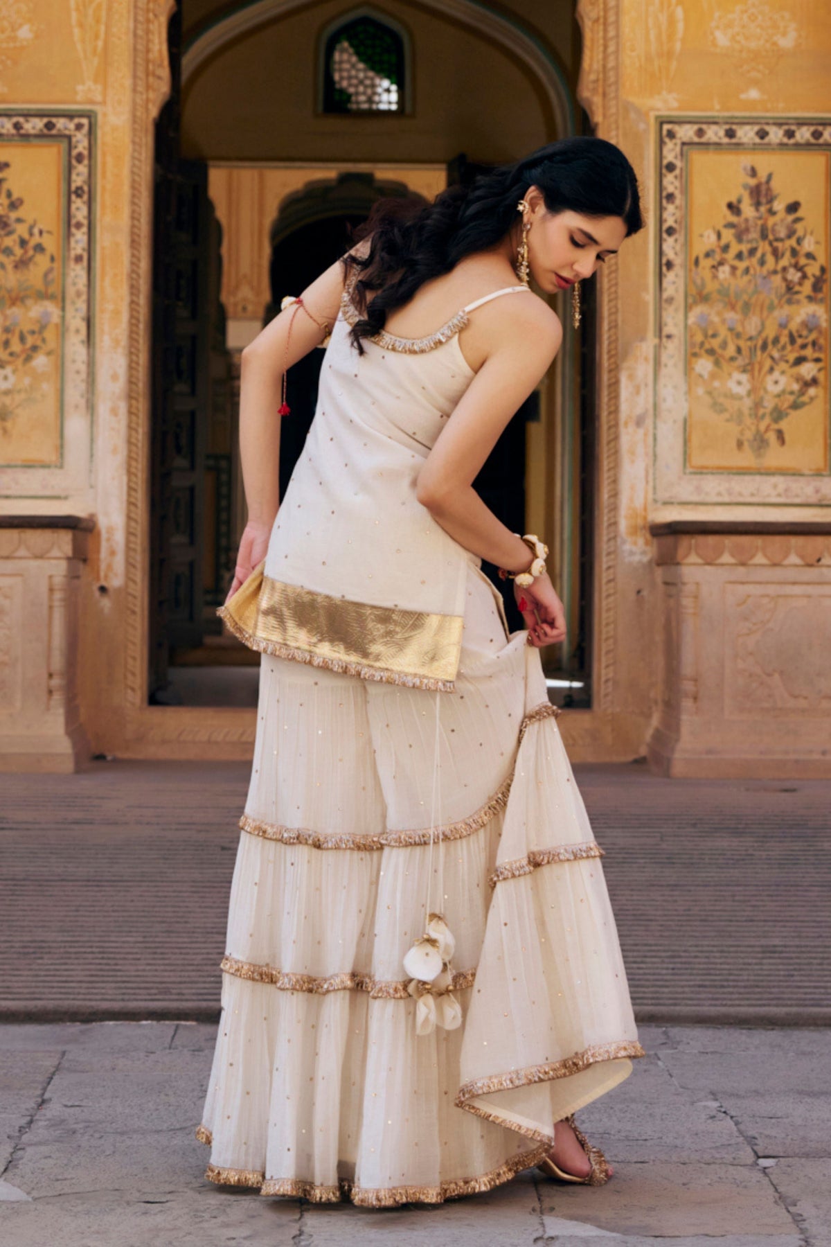 Ivory Spaghetti Sharara Set