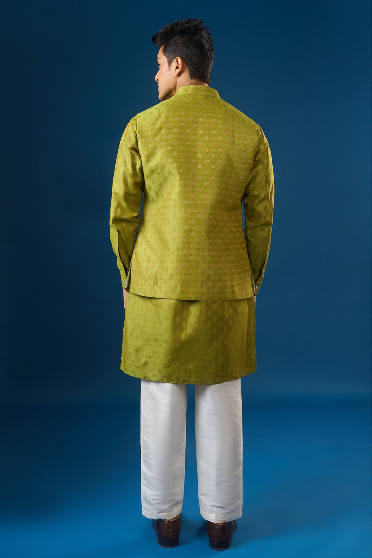 Olive Brocade Kurta-bundi Set