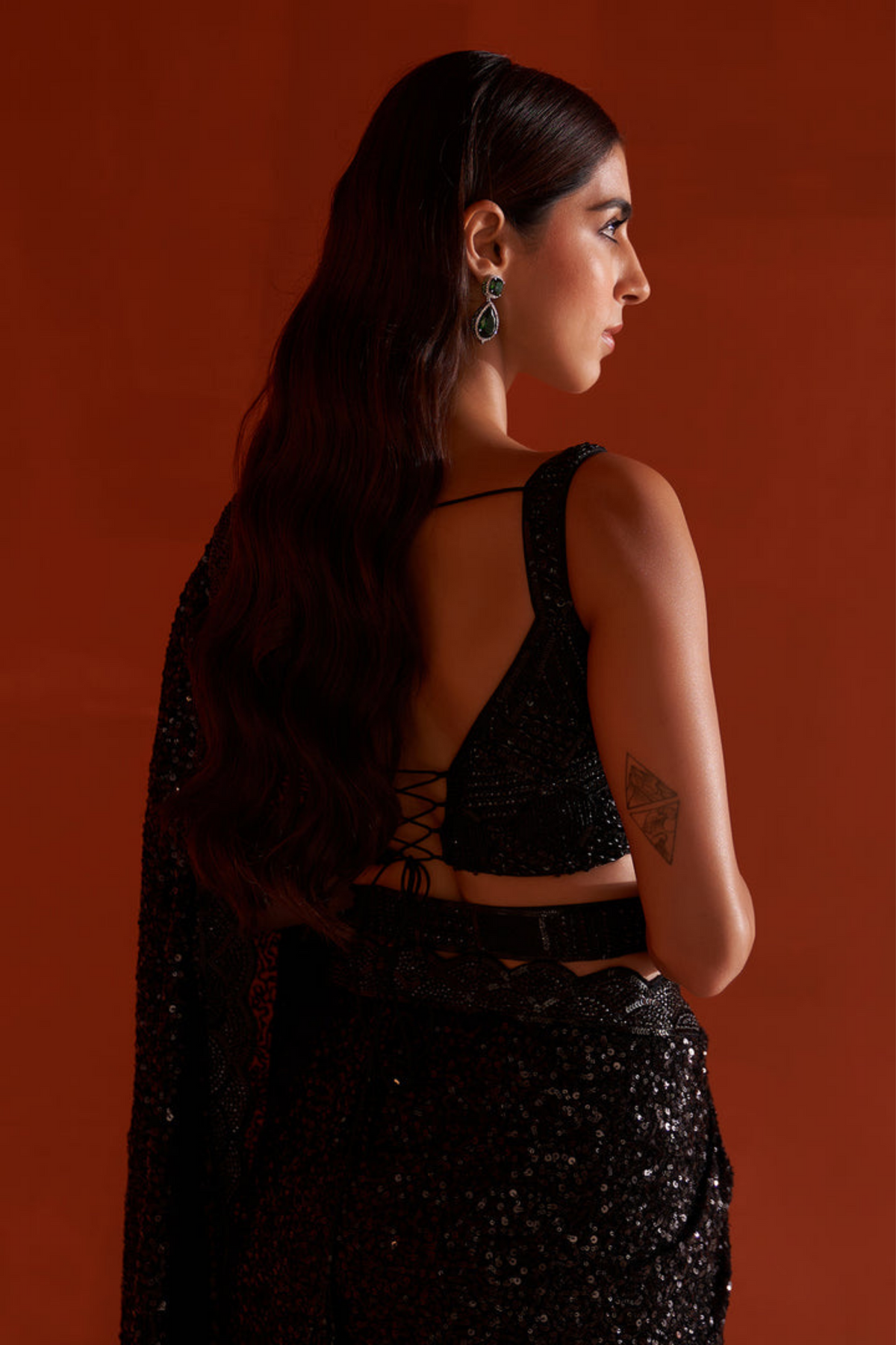 Black Sequins Georgette Saree