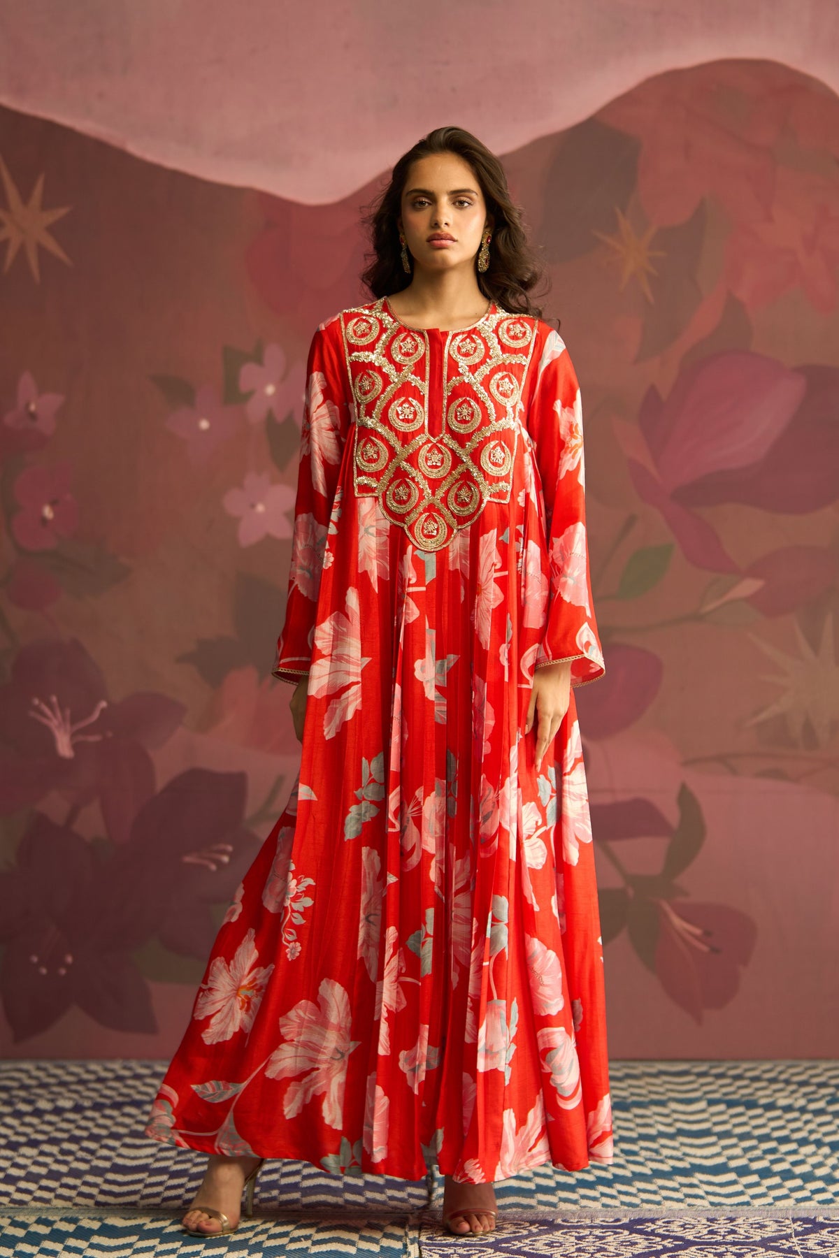 Red Bloom Anarkali