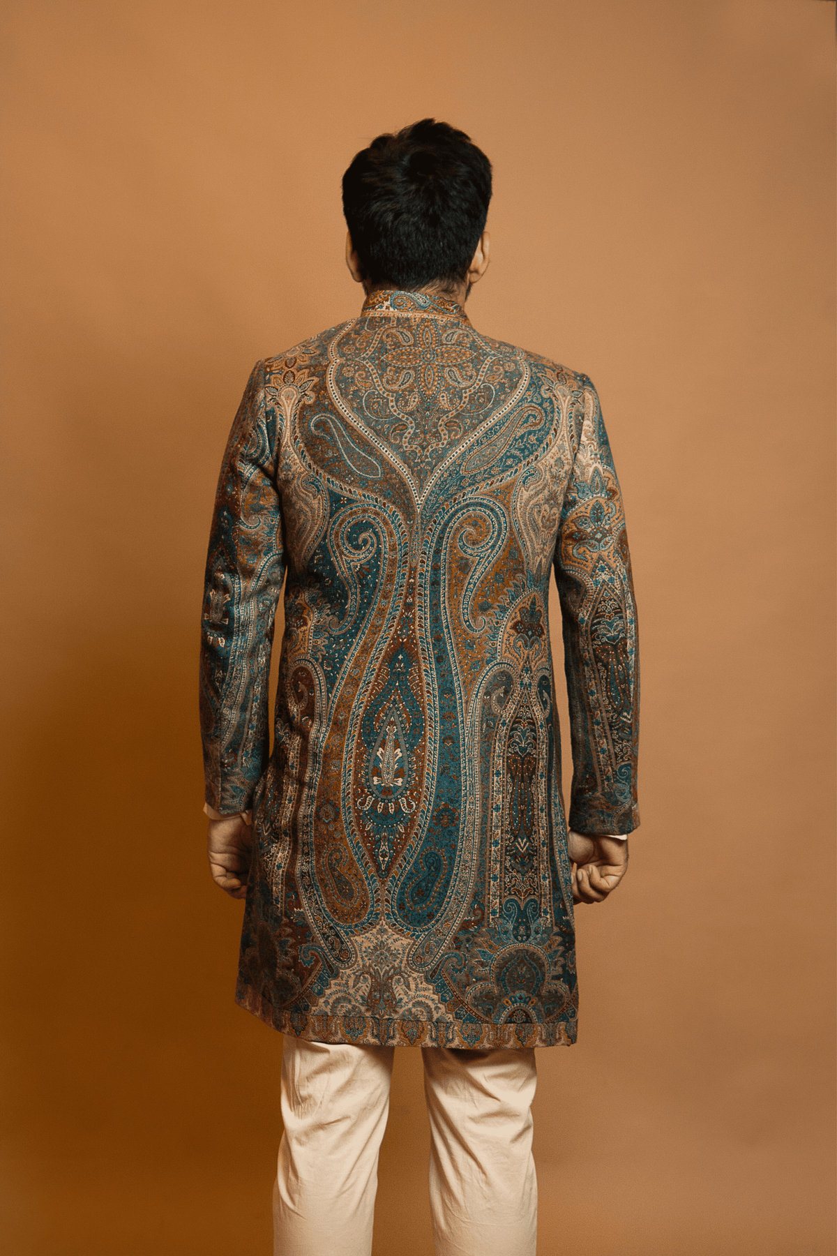 Jamawar Achkan Beige Kurta Set