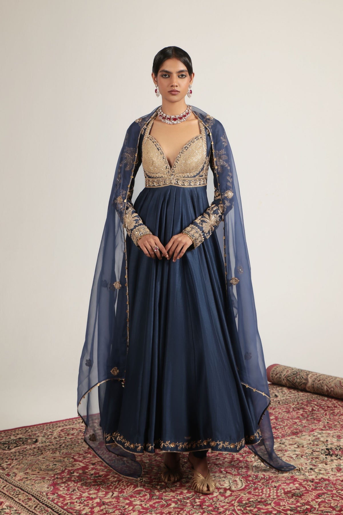 Blue Heavy Yoke Kalidar Set