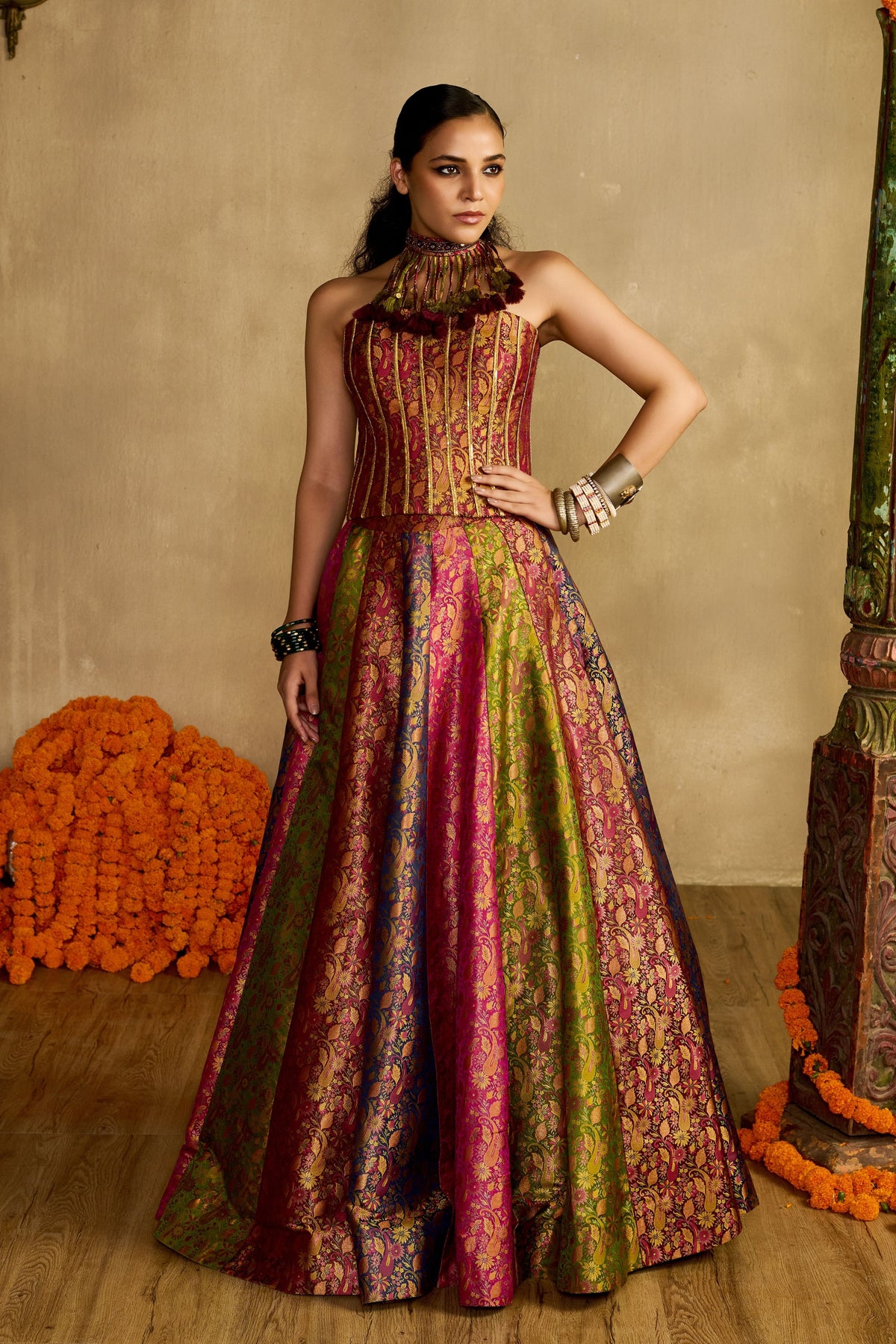 Gulaabi Haryali Lehenga Set