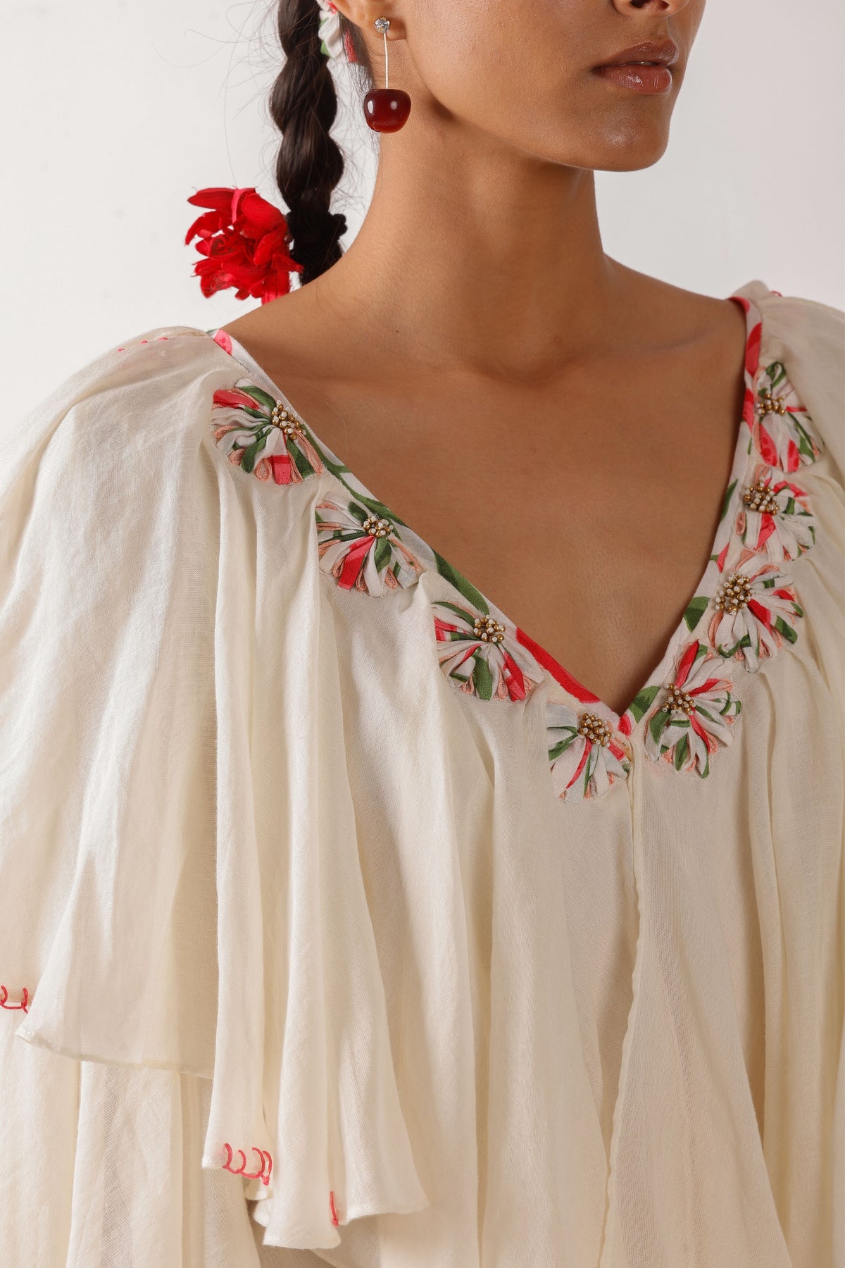 Ribbon Embroidery Ruffle Top