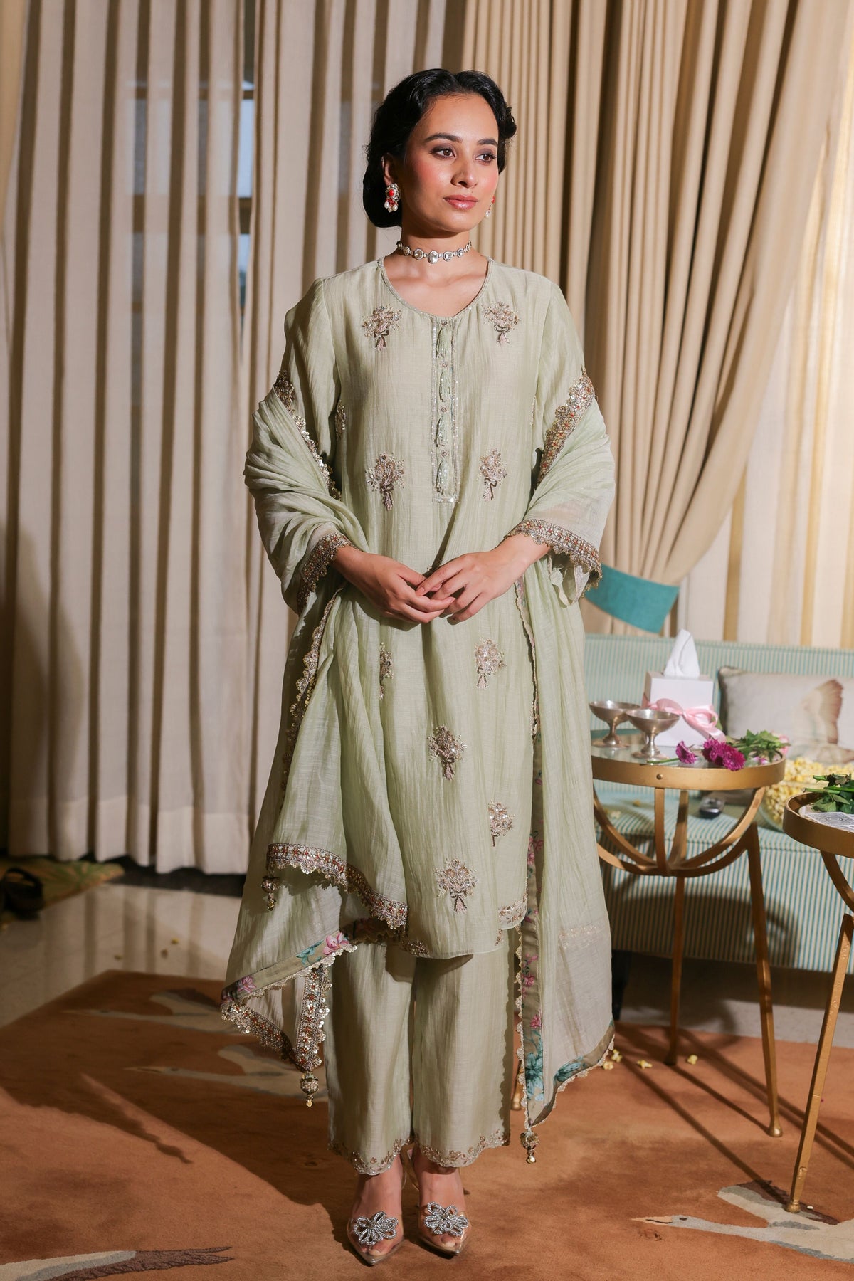 Noor Green Bow Kurta Set