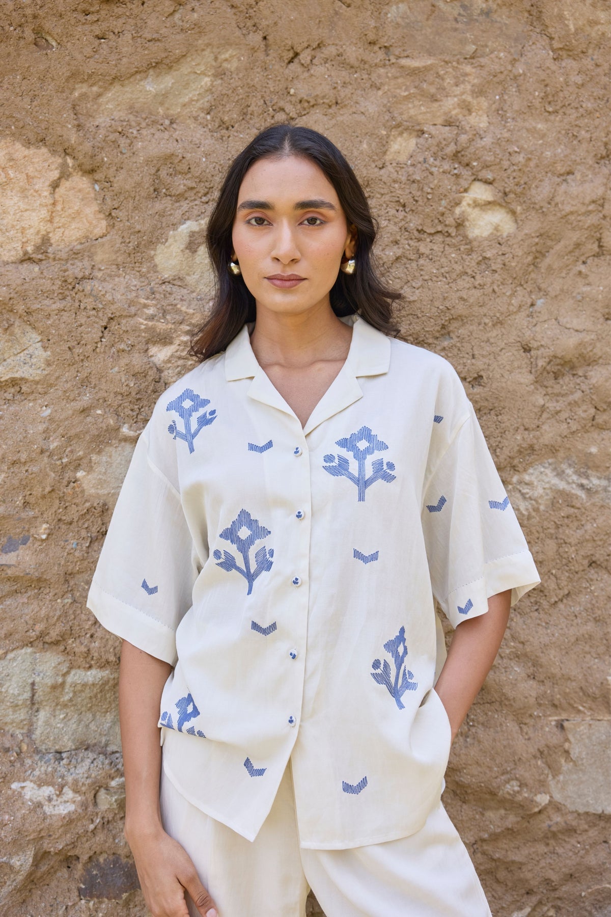 Embroidered Drop Shoulder Shirt