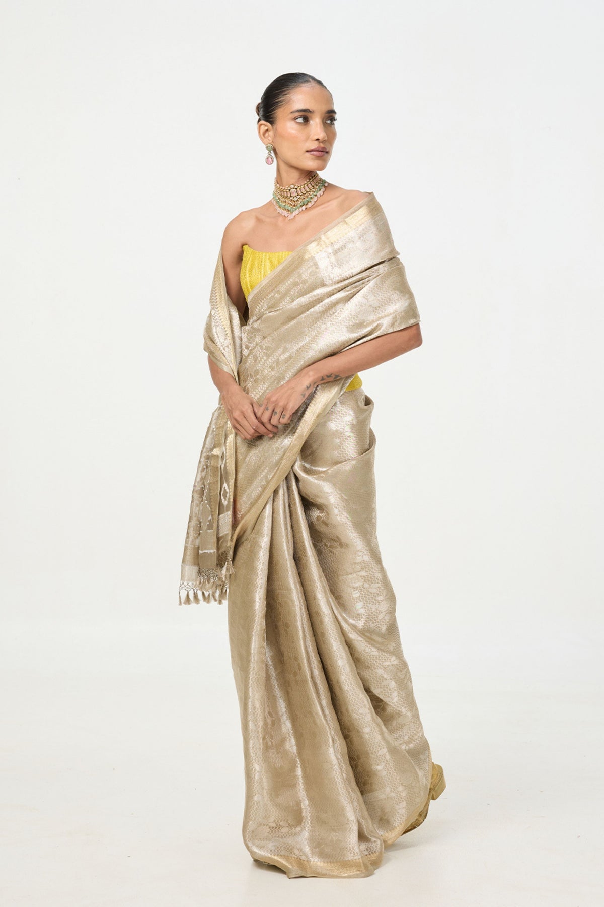 White & Gold Tissue Saree