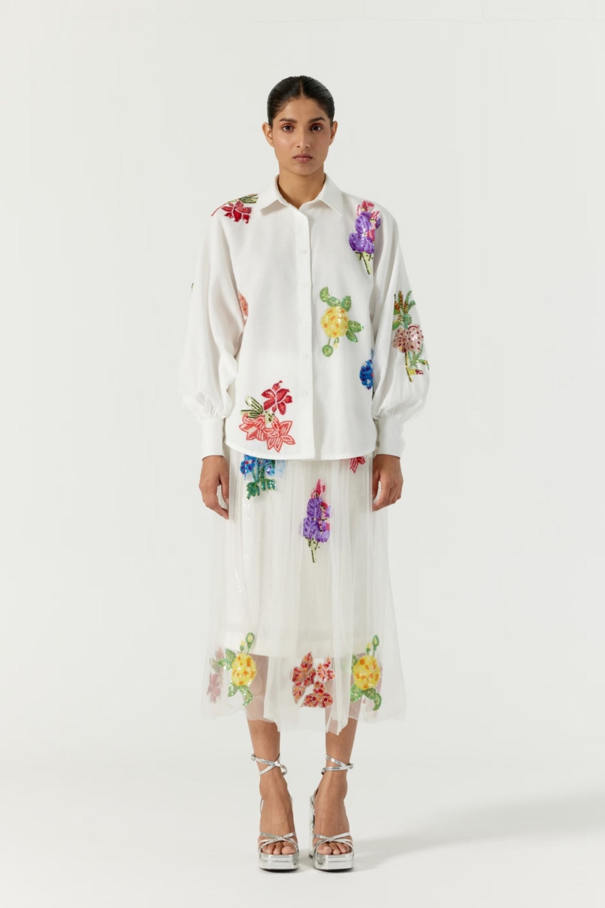 White Botanical Skirt