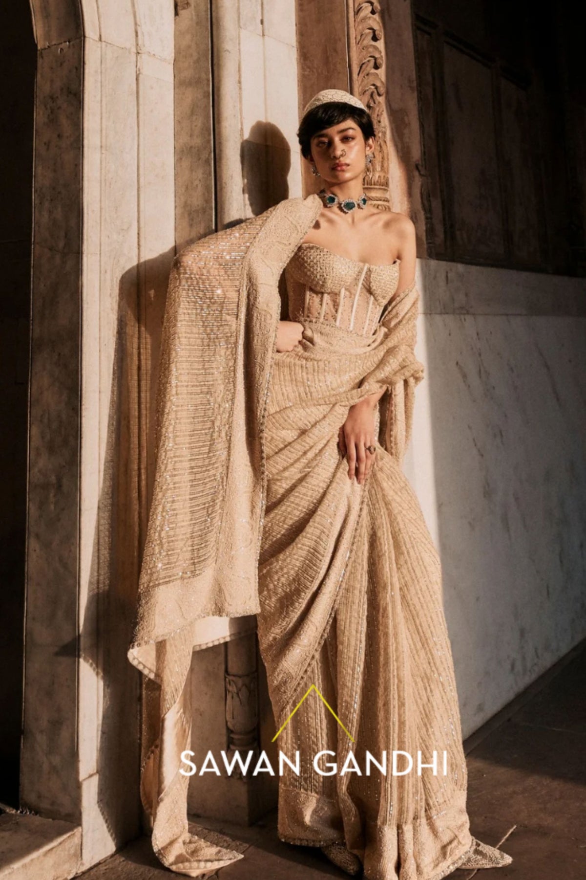 Ivory Chikankari Saree Set