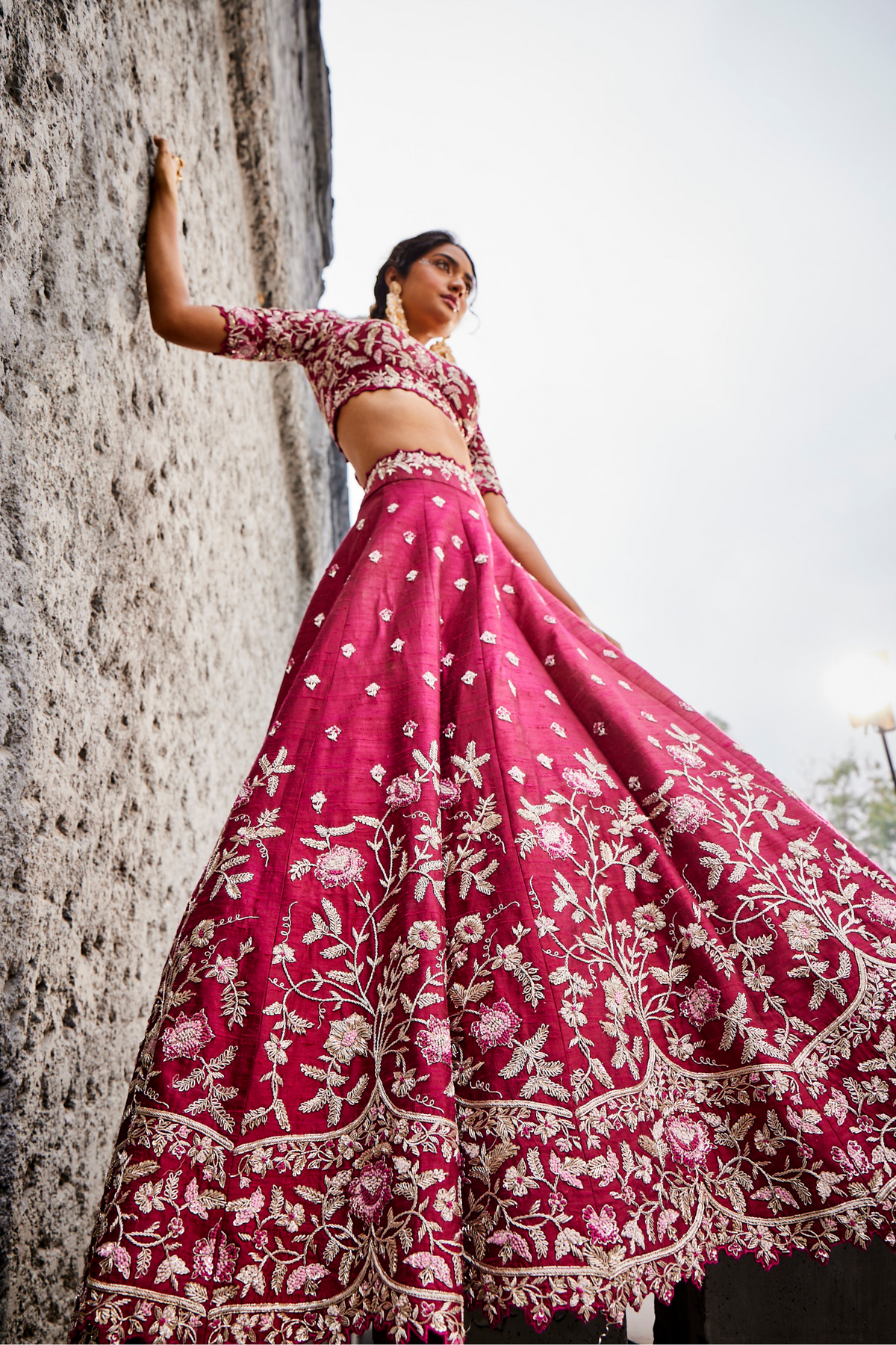 Magenta Cutwork Floral Lehenga