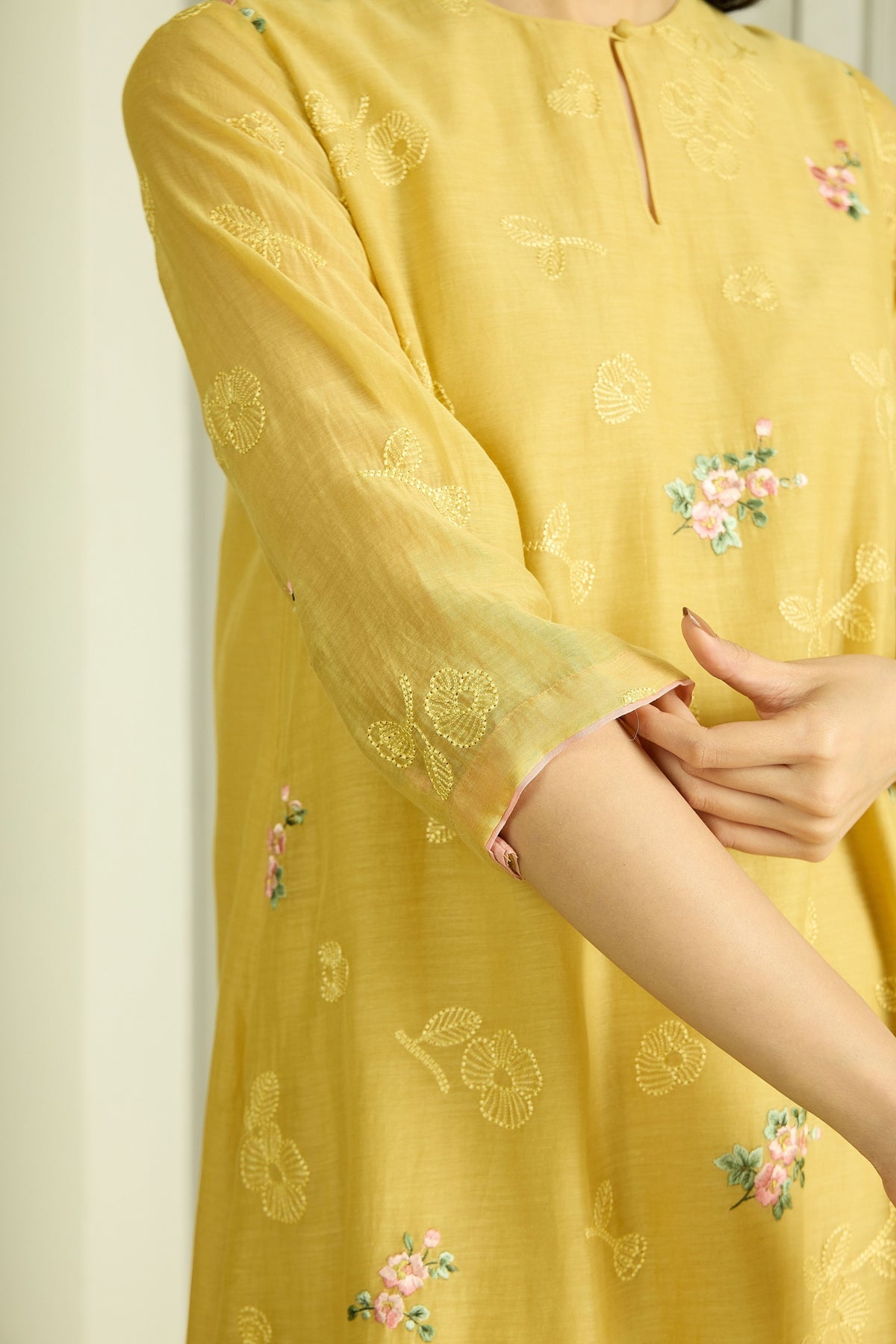 Lemon Thread Embroidered Tunic Set
