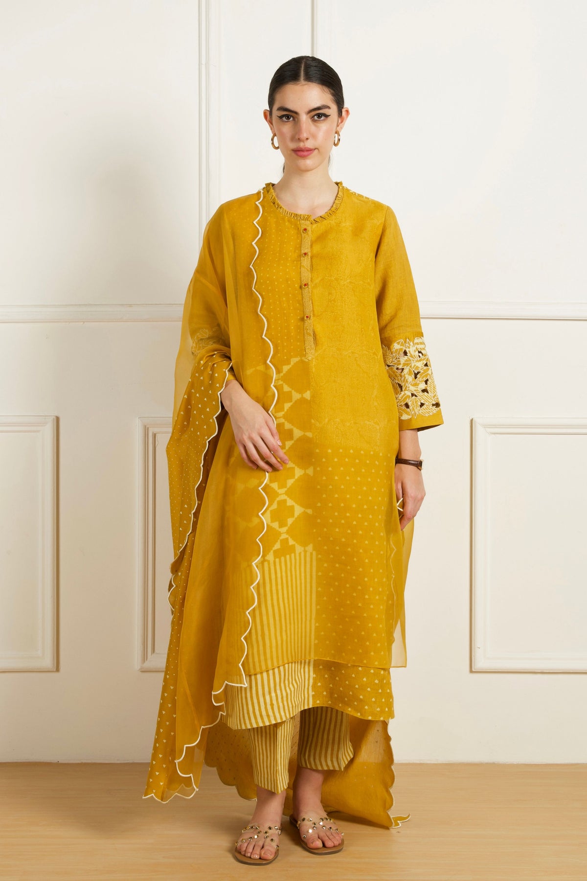 Ochre Discharge Print Kurta Set