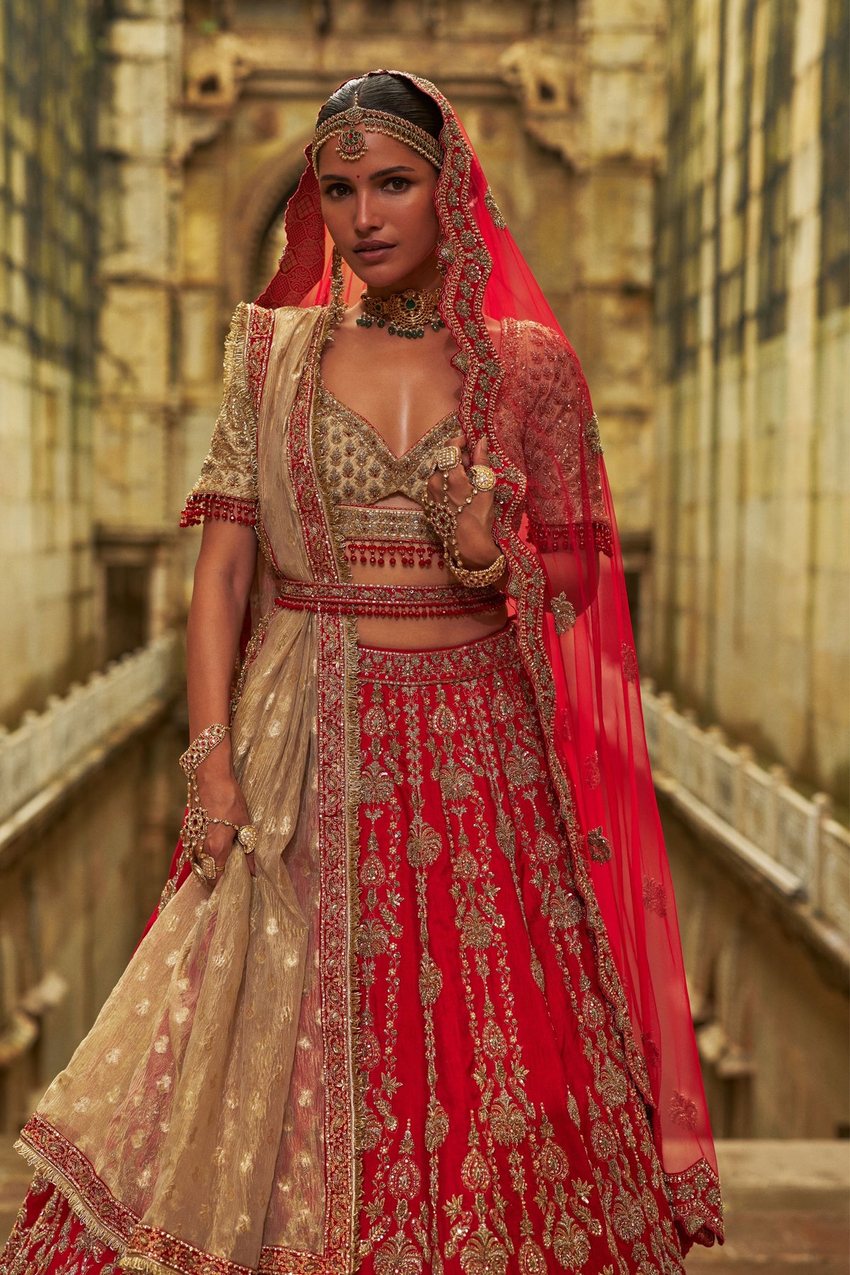 Red Raw Silk Lehenga Set