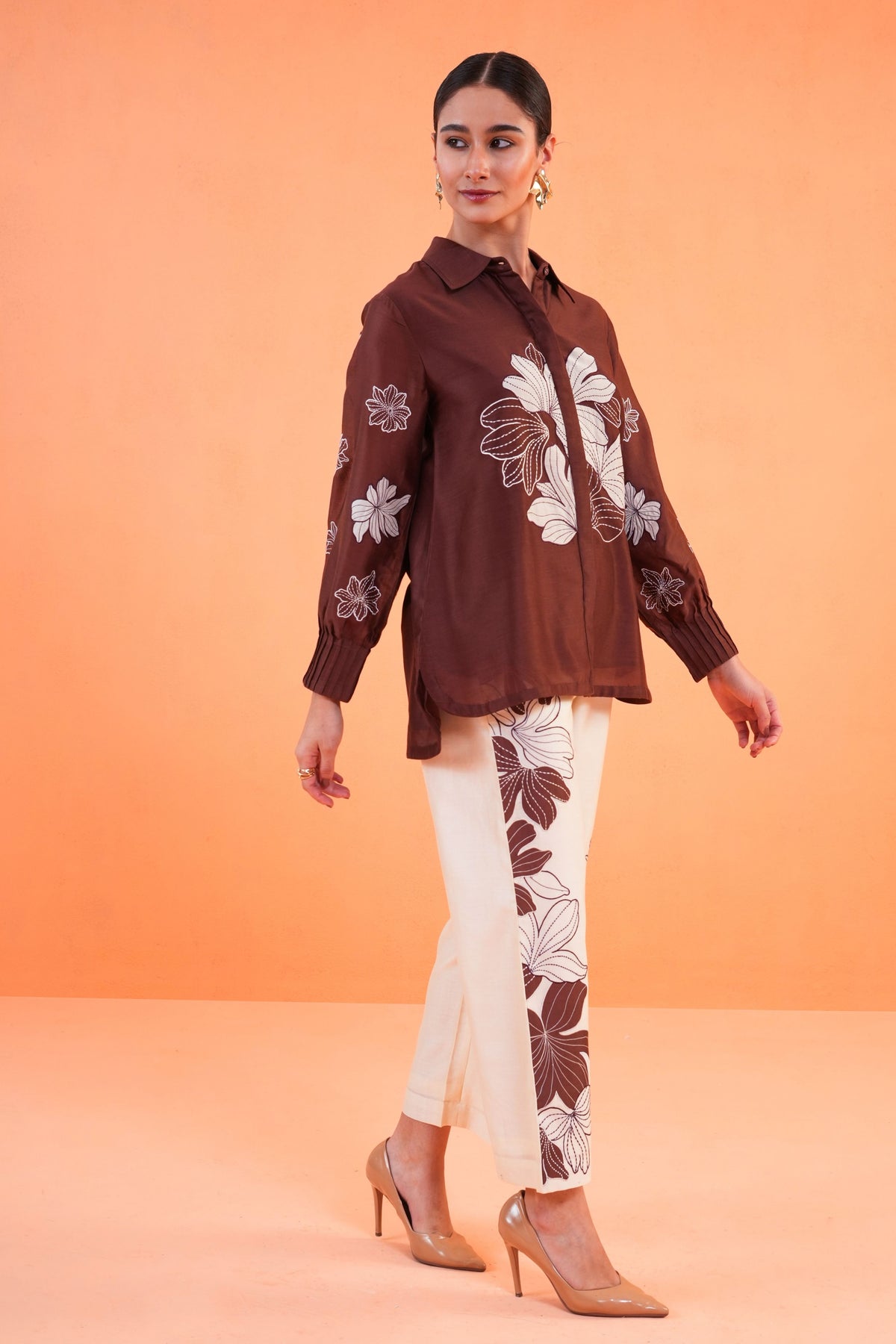 Brown-ivory Noir Co-ord Set