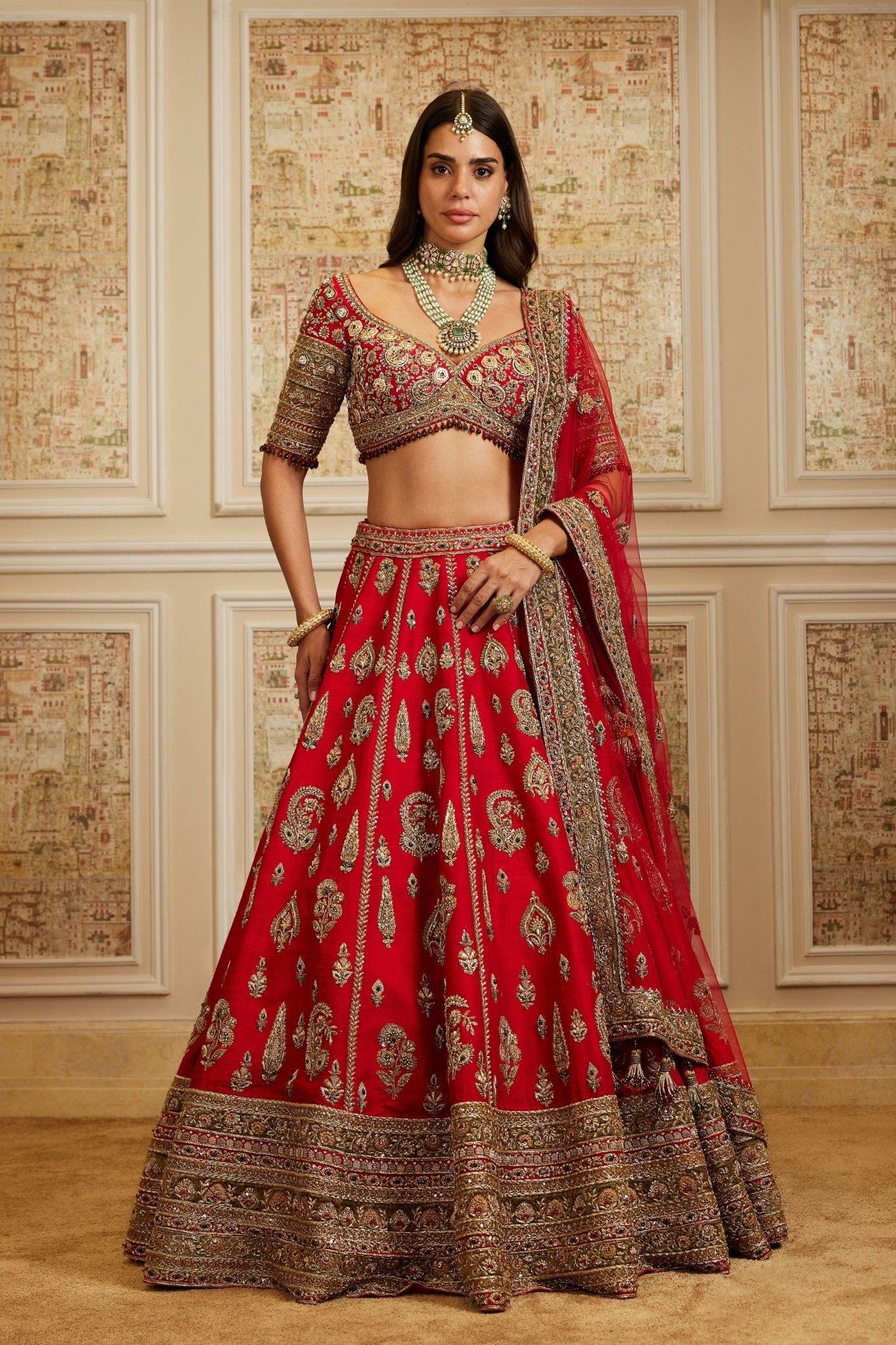 Naima Red Lehenga Set - Roqa - Elahe