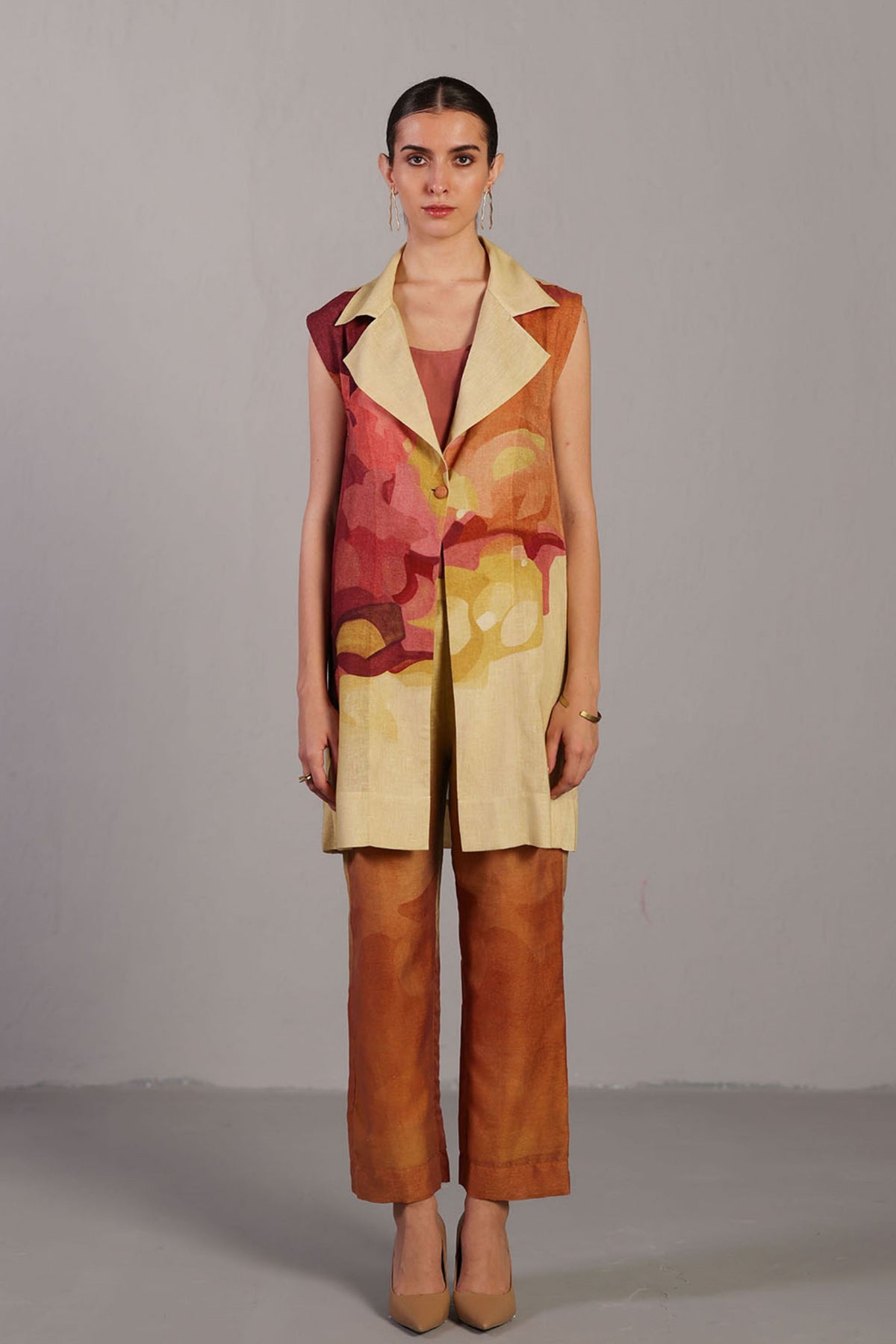 Diffuse Wine and Cream Jacket Set