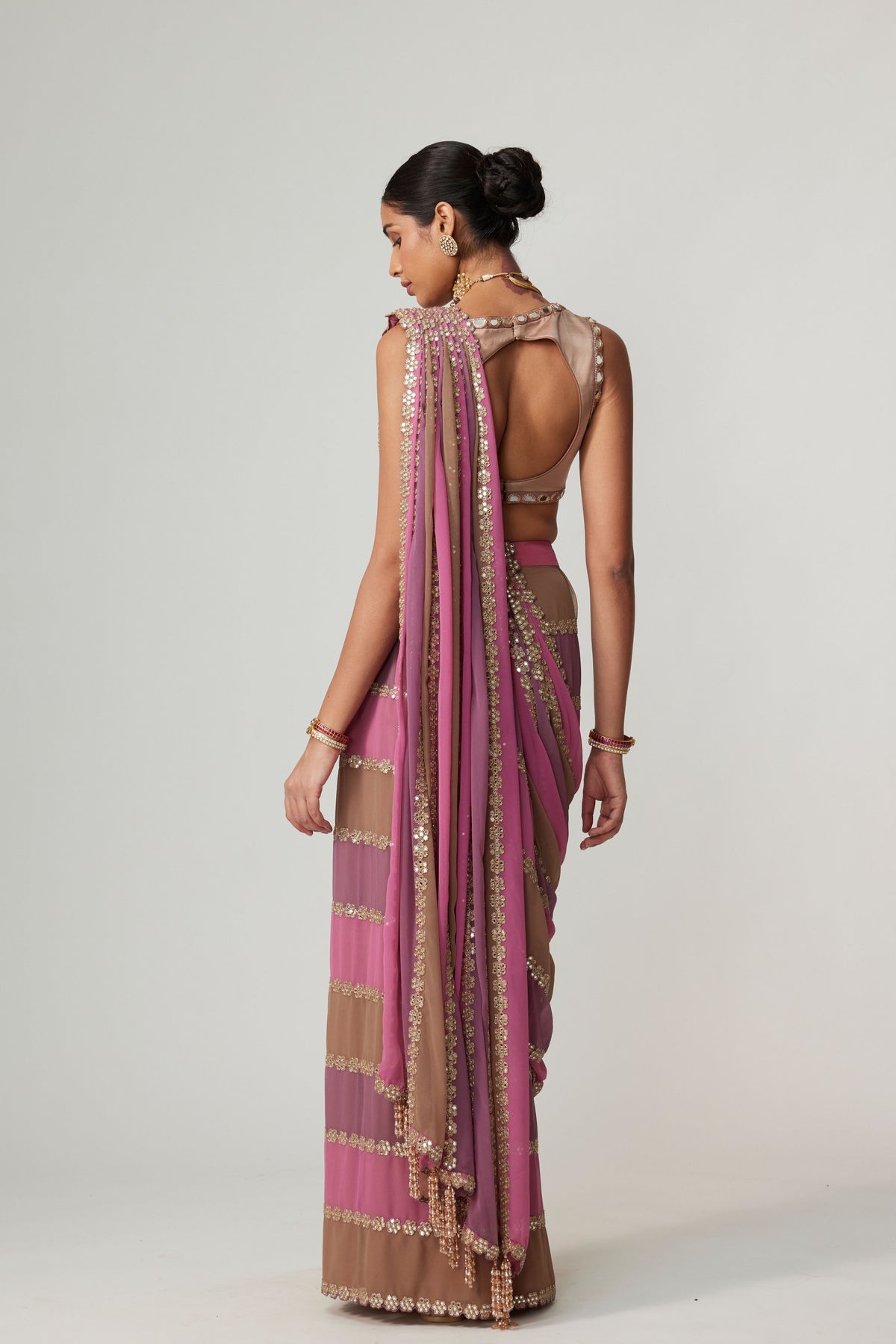 Deep Beige Multicolor Saree Set