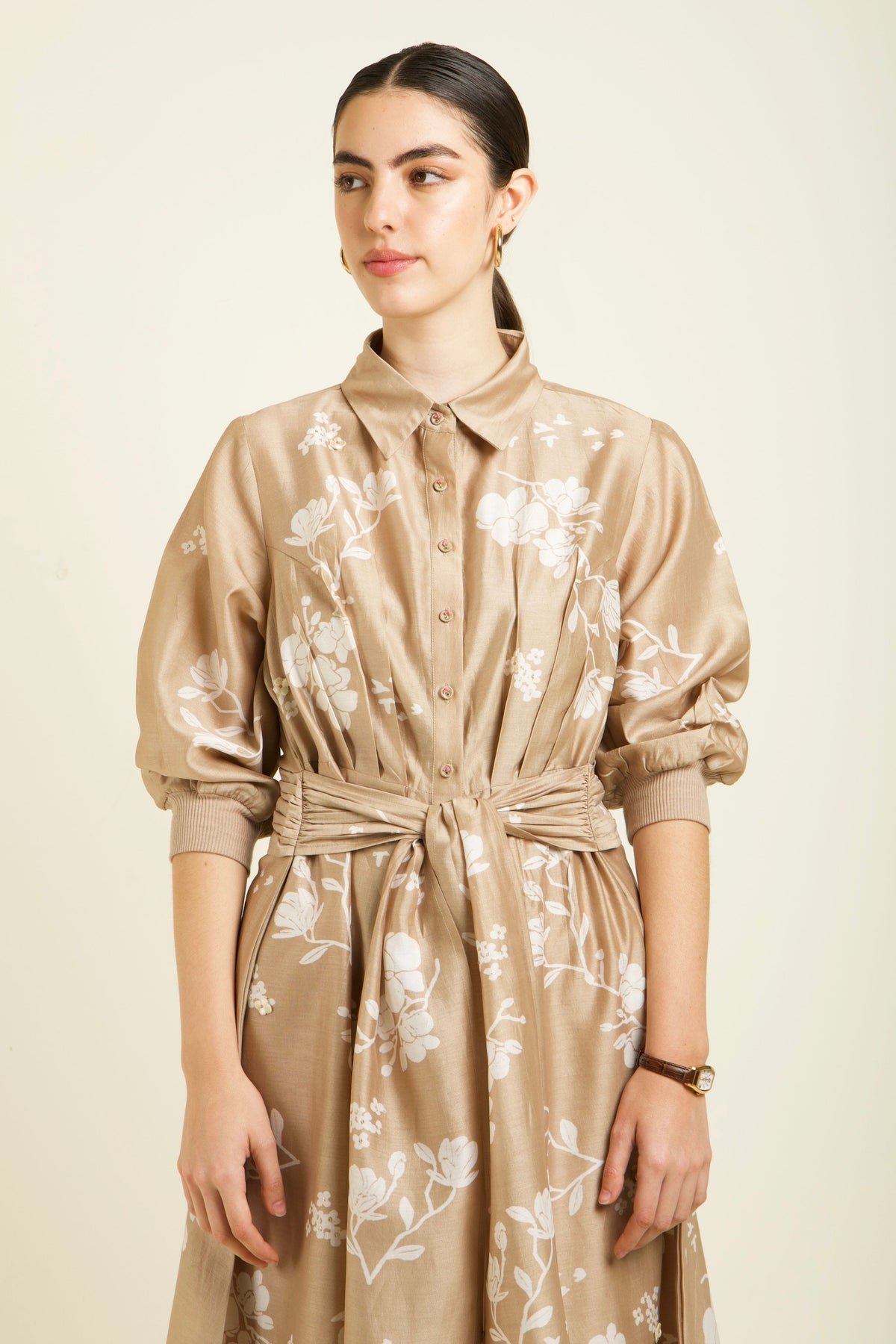 Beige Tie up Dress