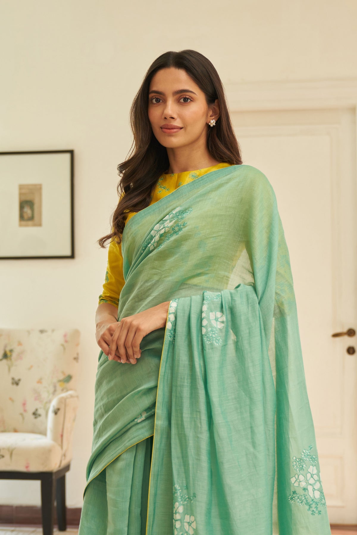 Mint Floral Saree