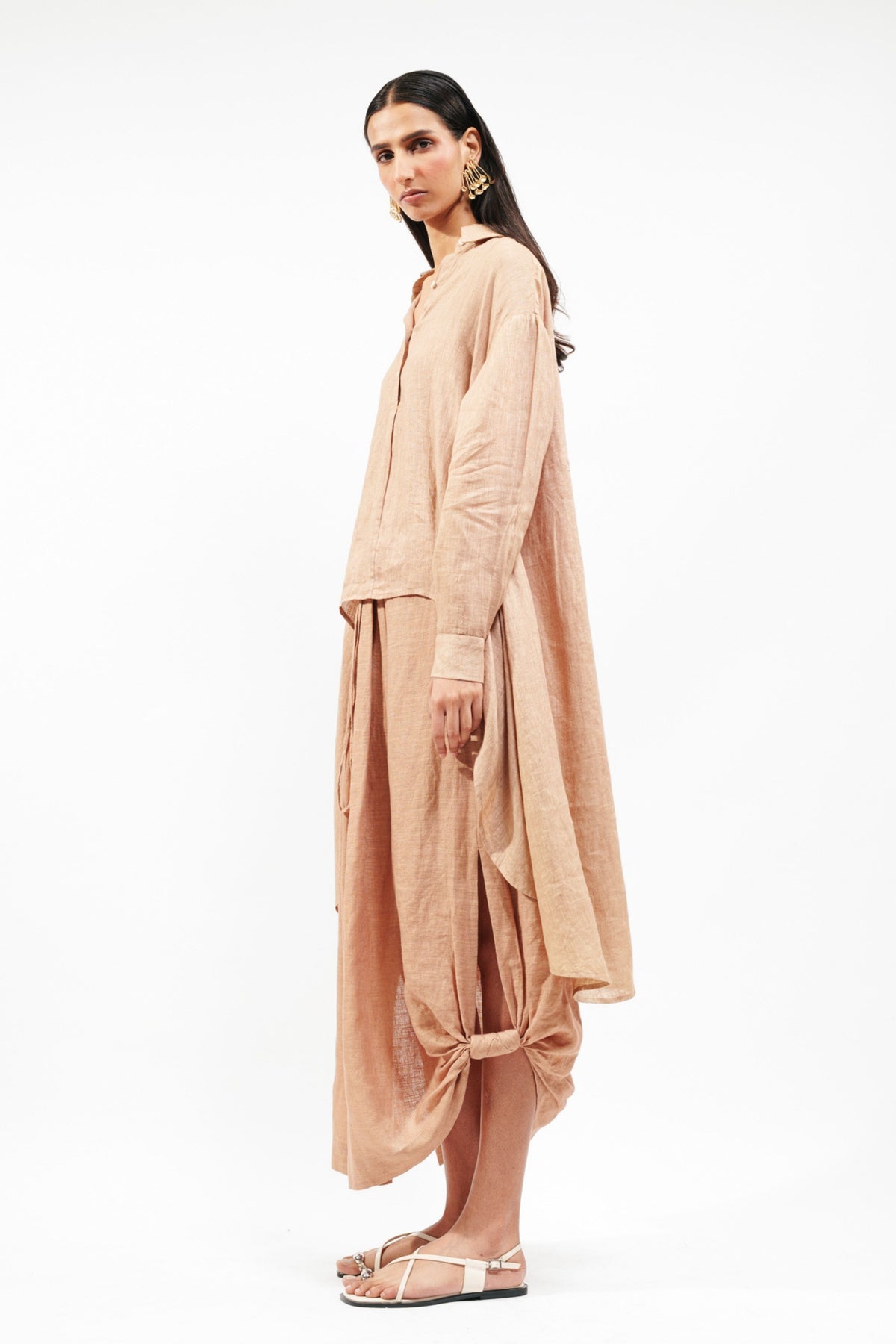 Nude Draped Dhoti Skirt
