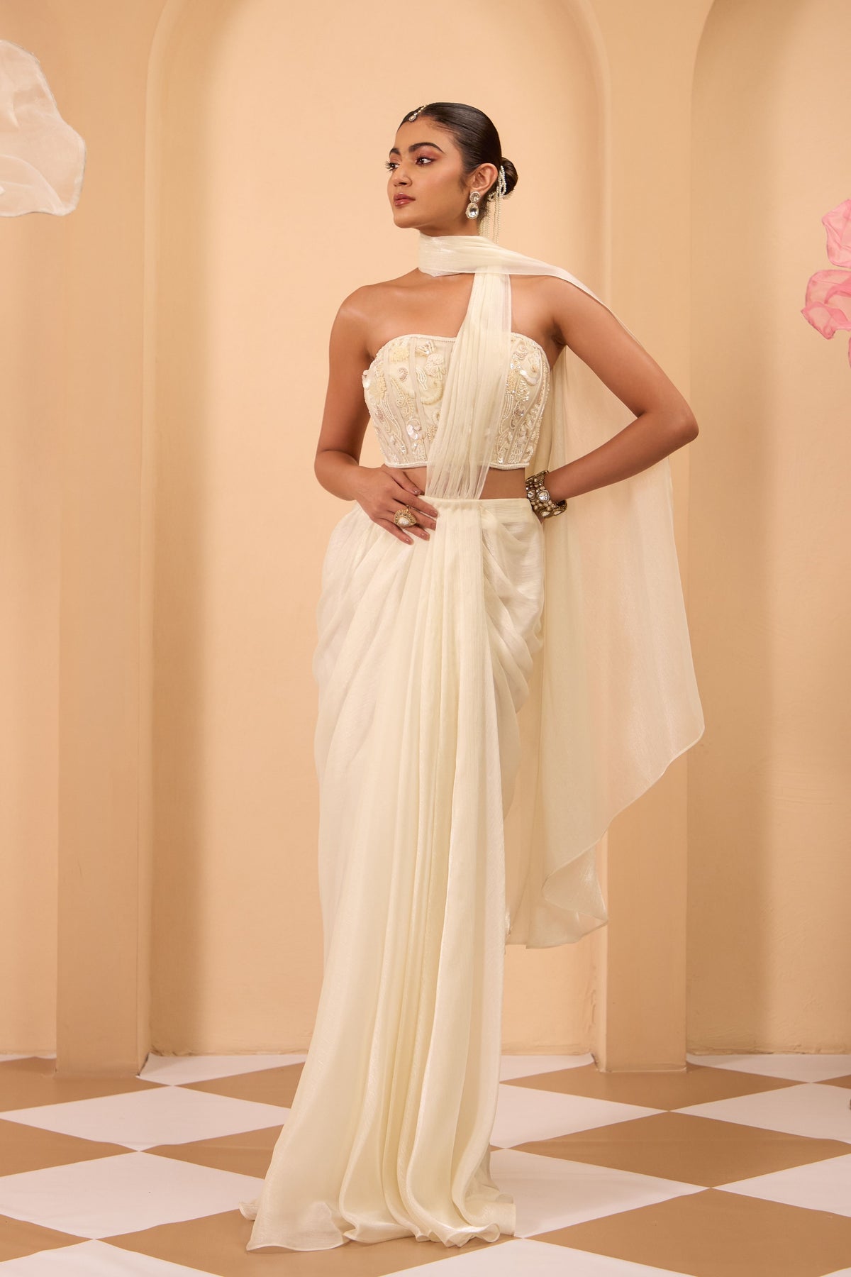 Hand Adored Corset With Drape Saree