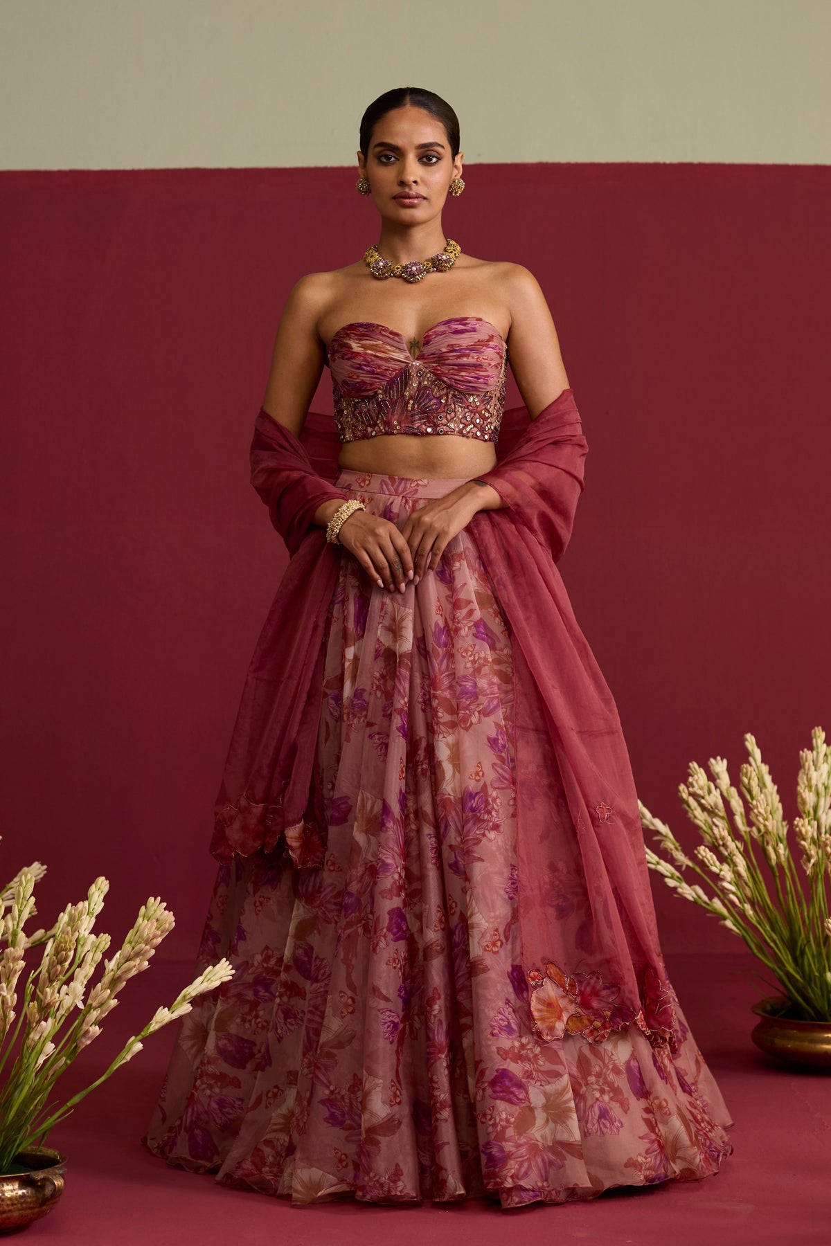 Pink Floral Lehenga Set