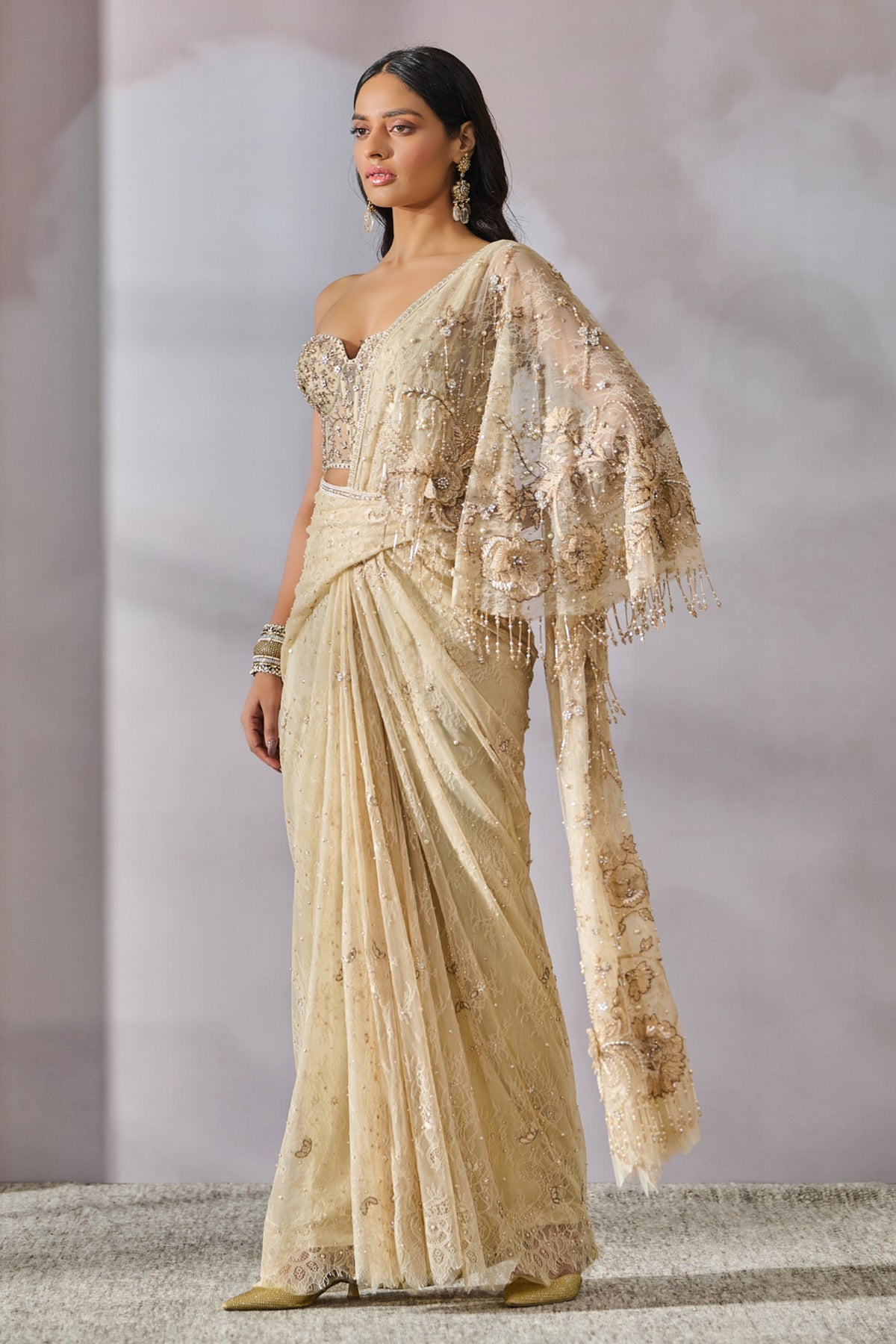 Embroidered Draped Saree With Corset