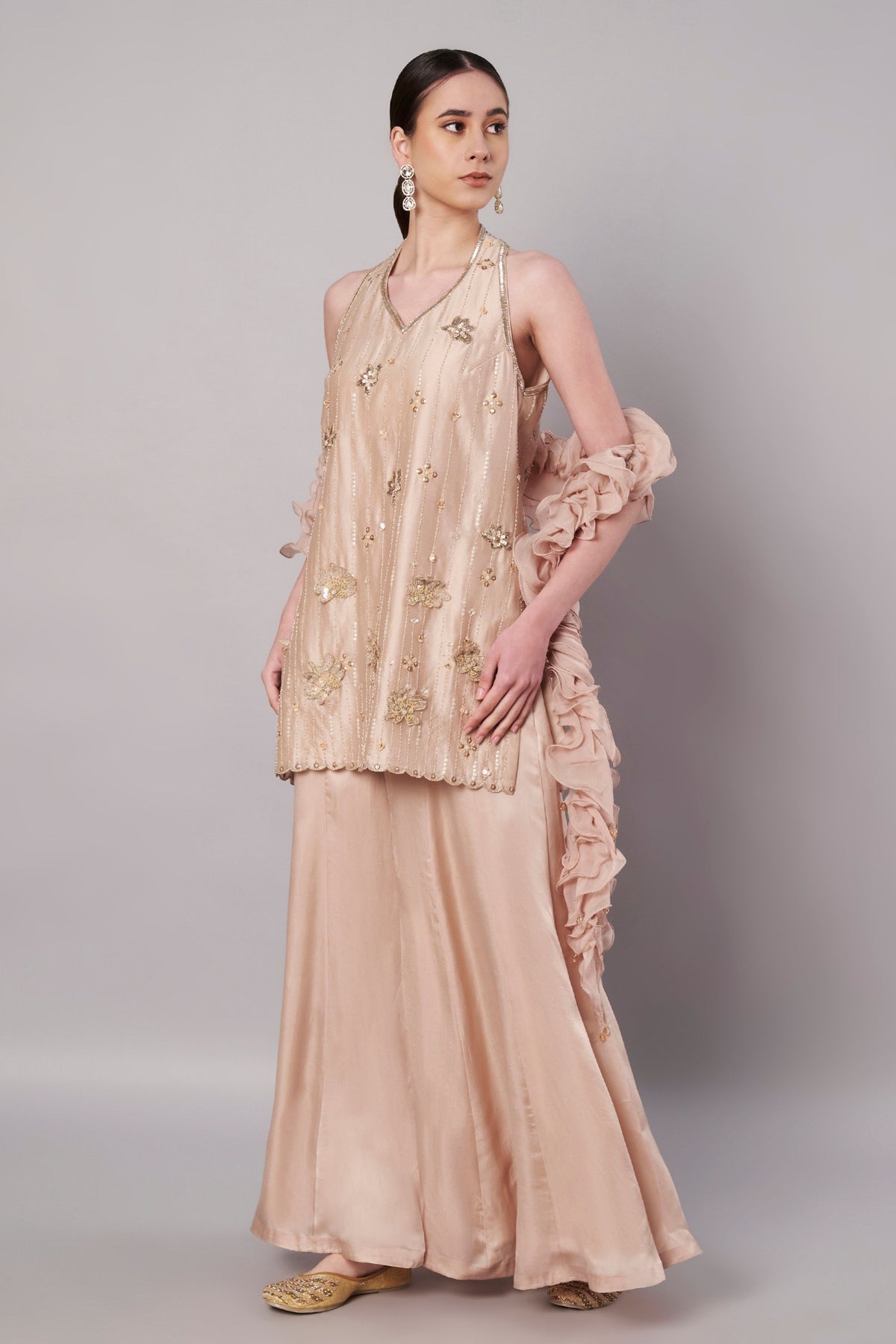 Florale Halter Champagne Suit Set