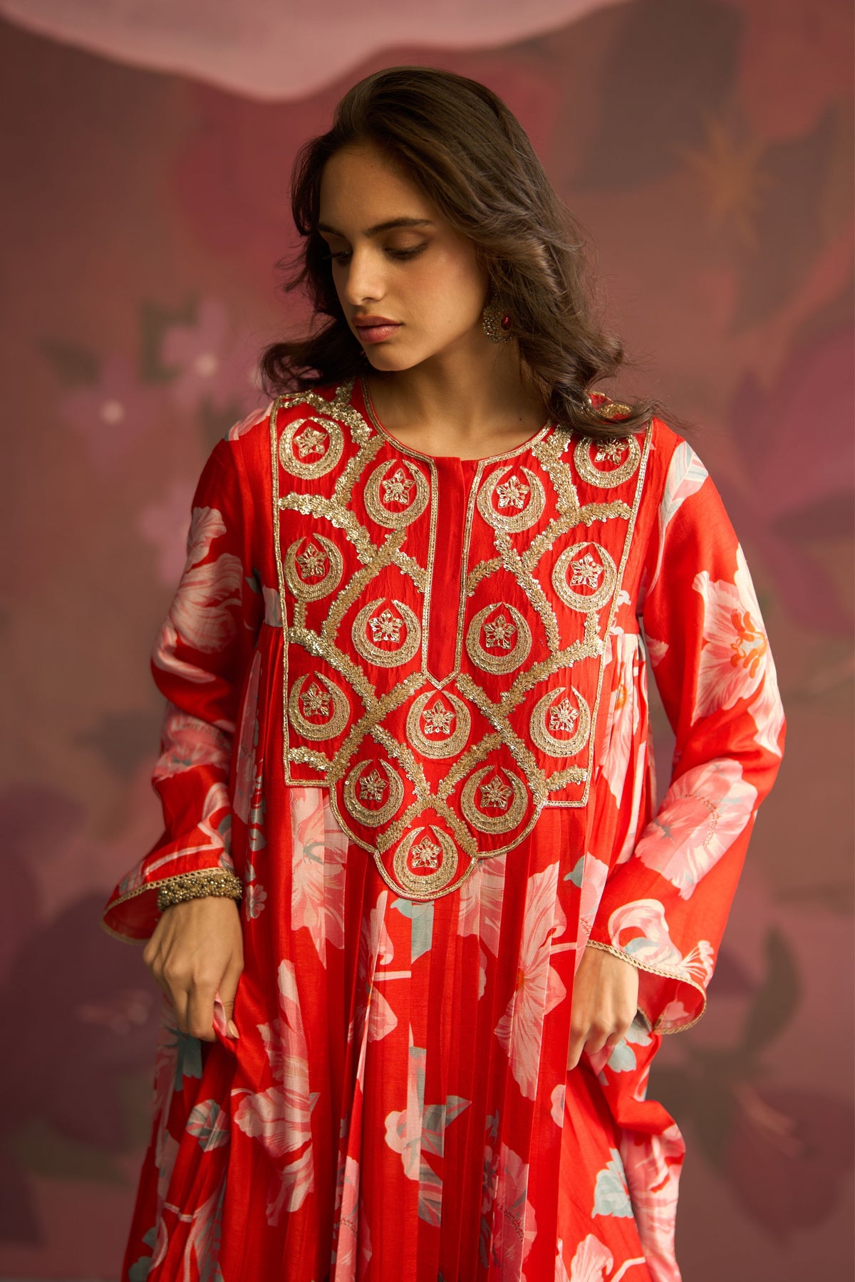 Red Bloom Anarkali