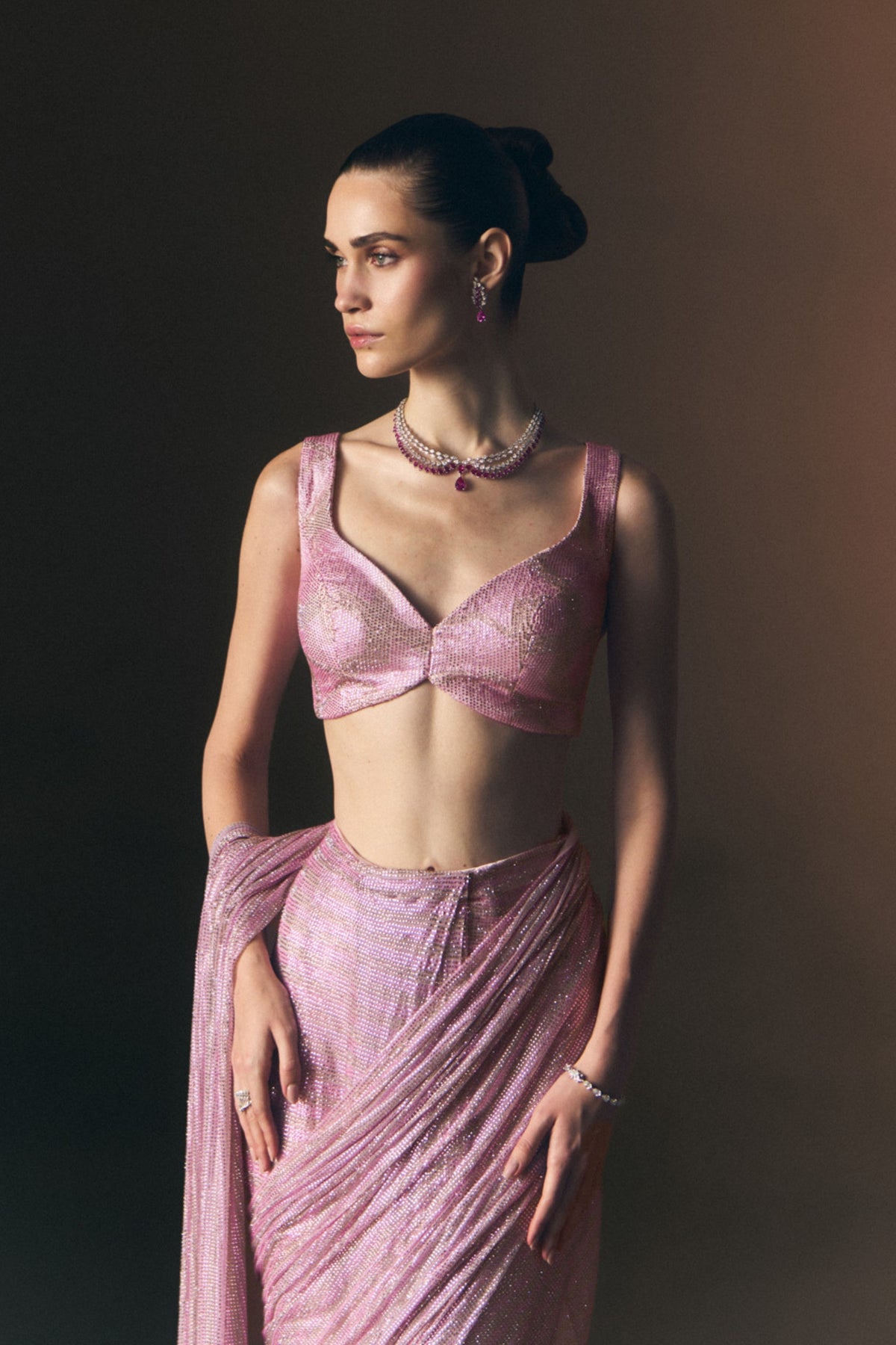 Rosé Drape Saree Set