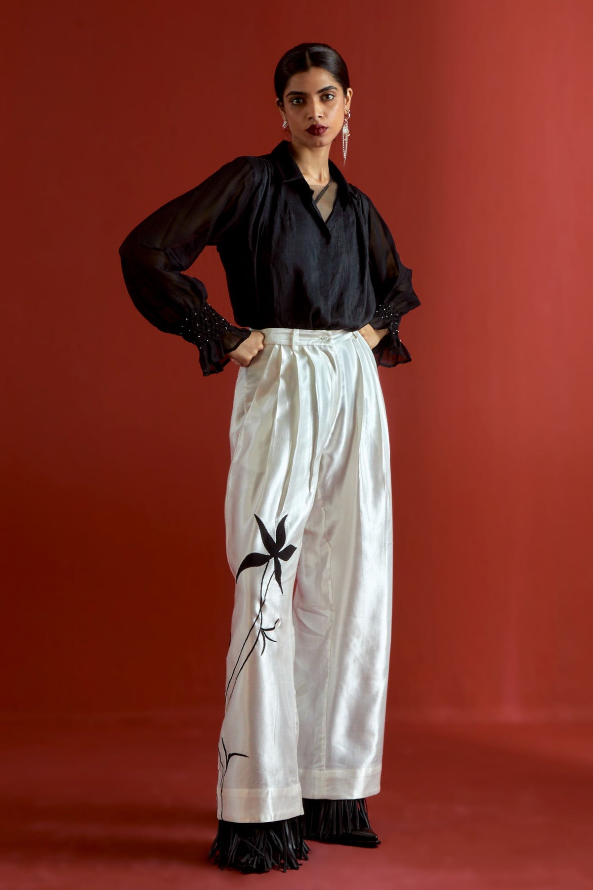 Smocking Detail Shirt Set