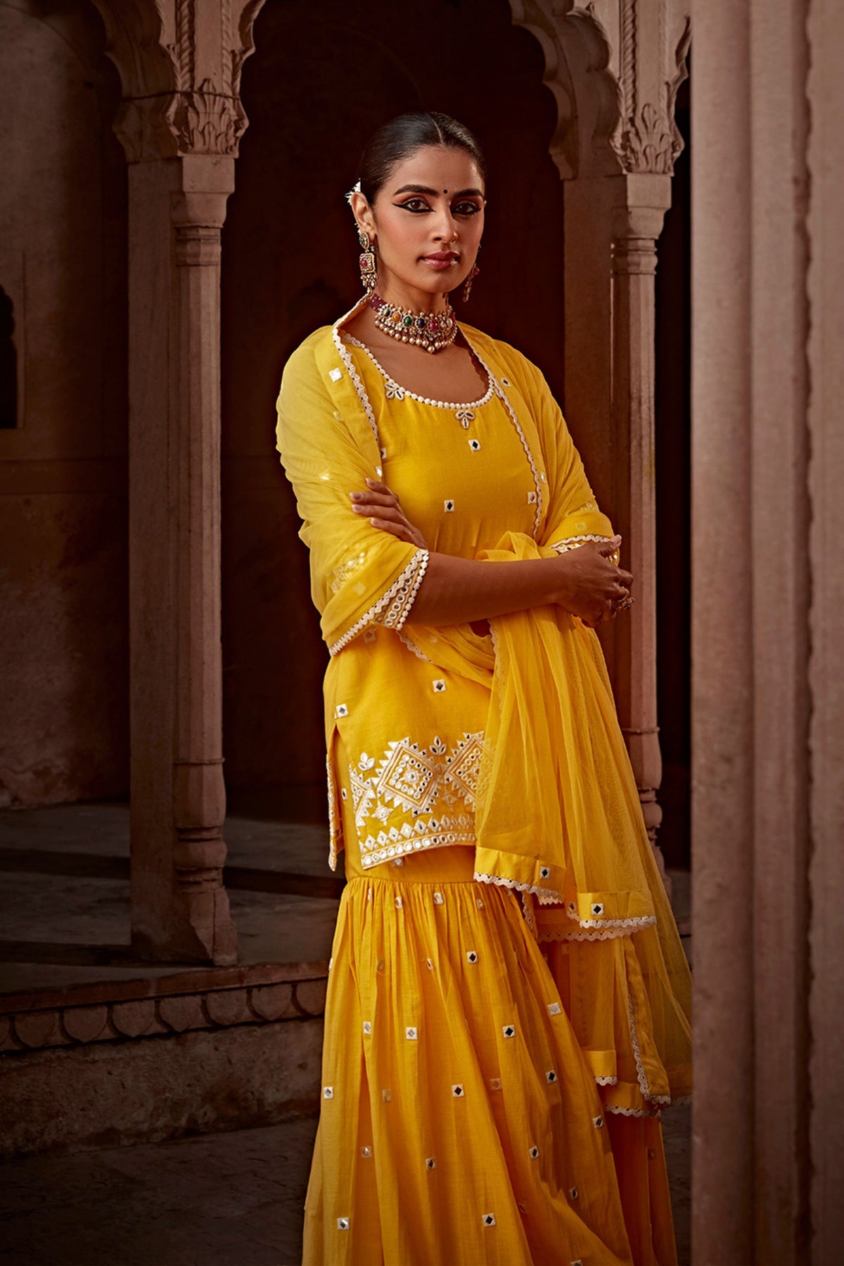 Yellow Diamond Straight Sharara Set