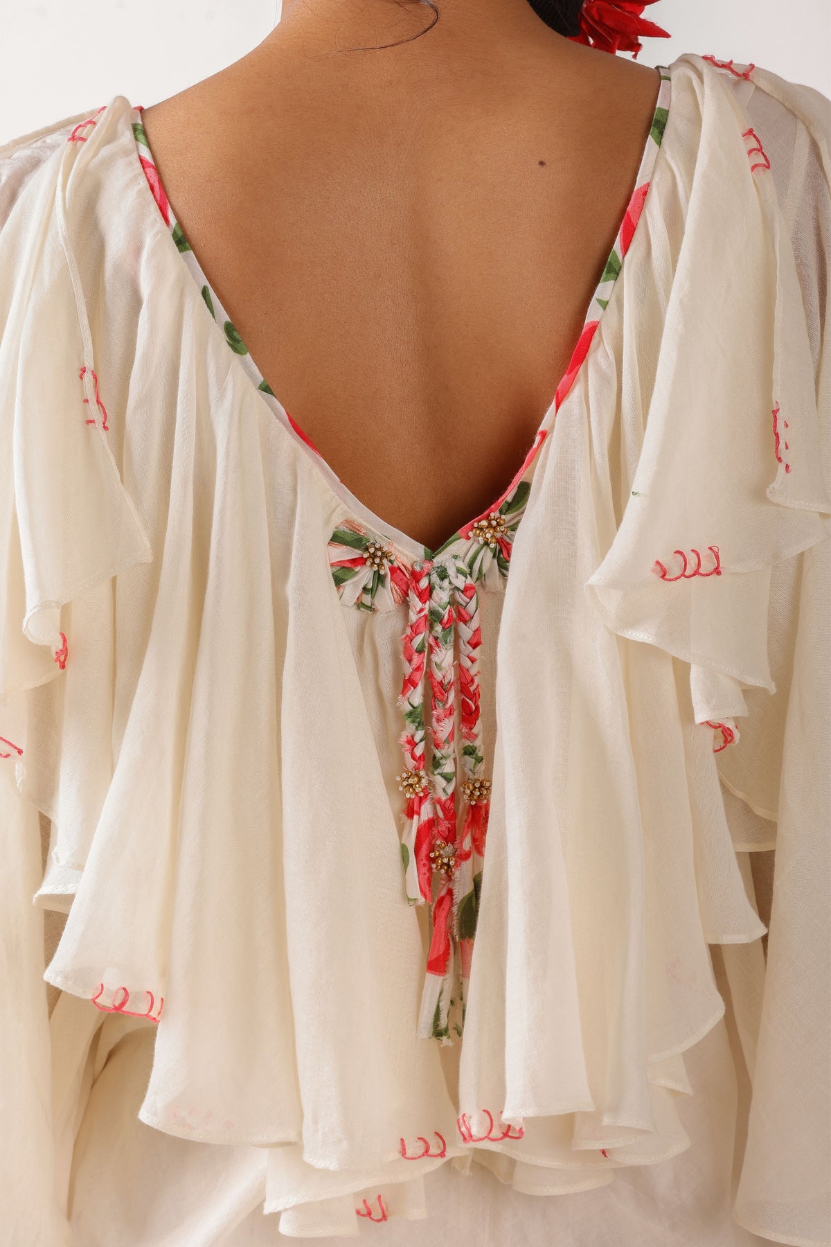 Ribbon Embroidery Ruffle Top