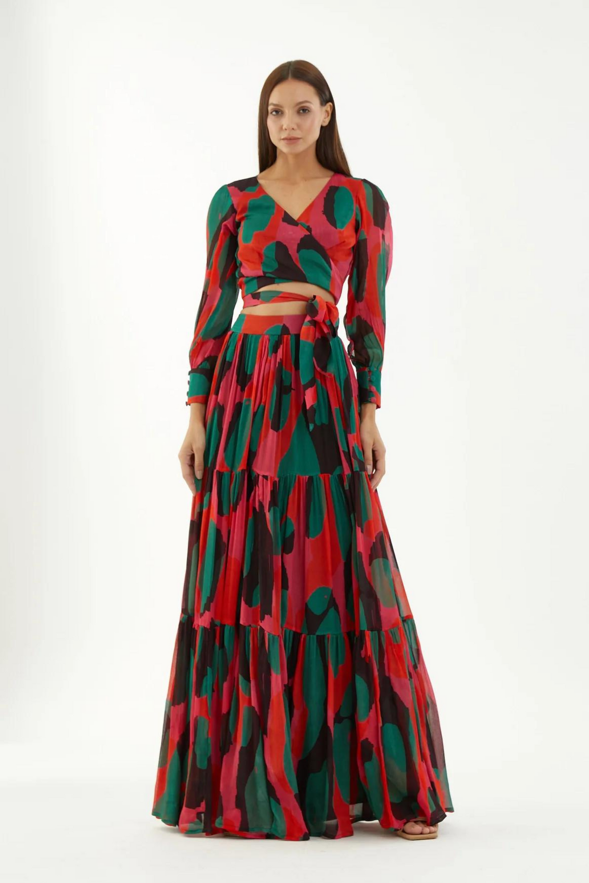 Red, Green And Black Abstract Layer Skirt