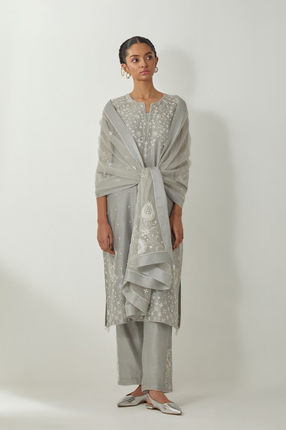 Grey Straight Kurta Set