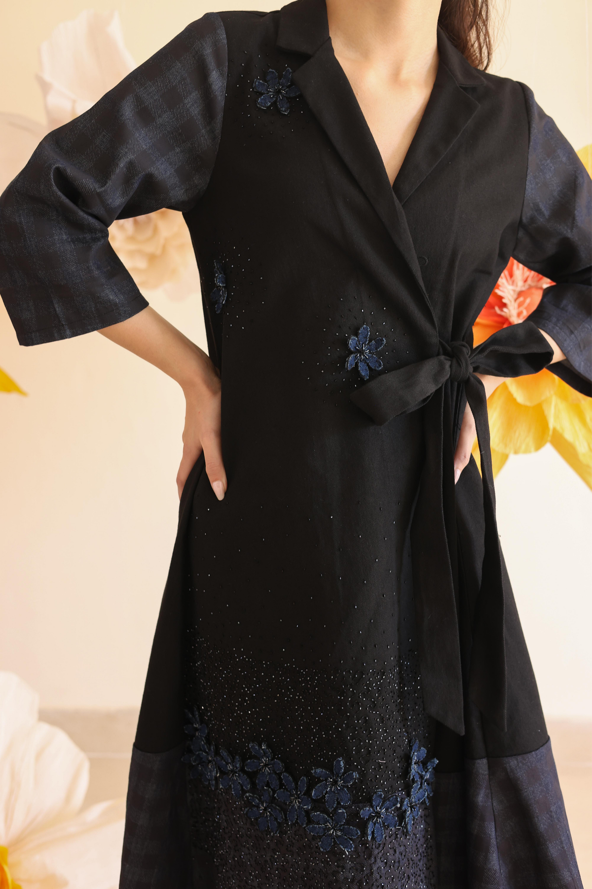 Coal Checkered Wrap Dress