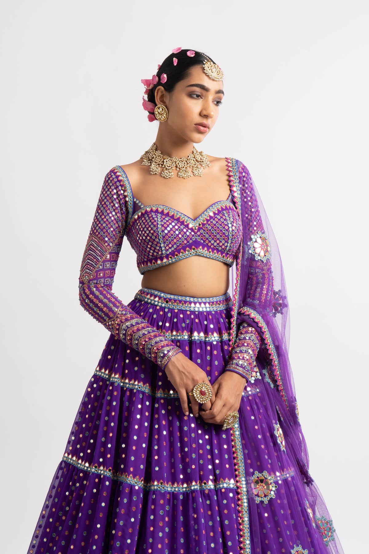 Purple multi tier lehenga