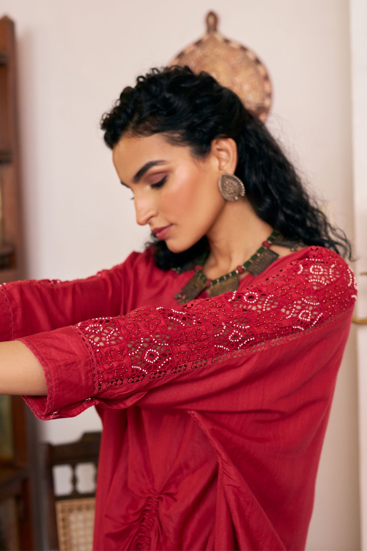 Ruby Asymmetric Kaftan Set