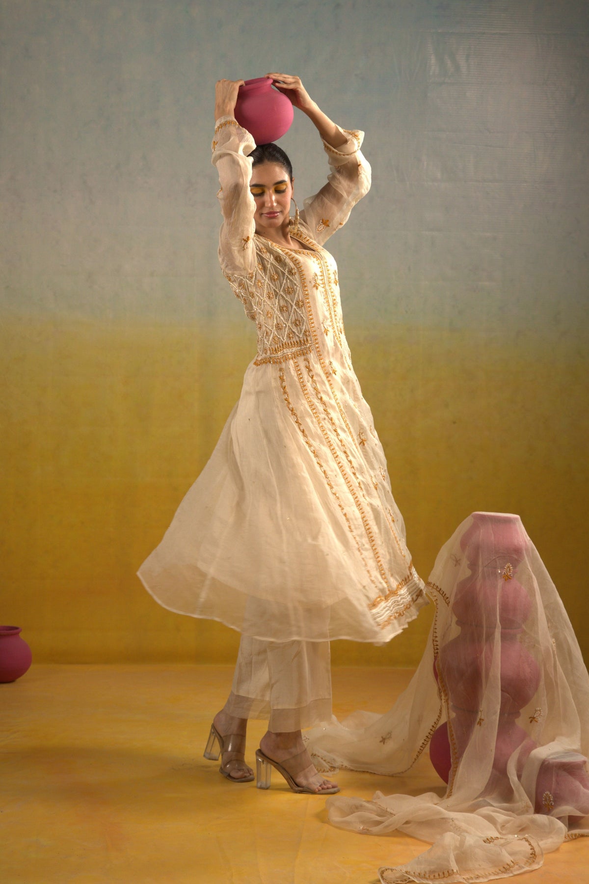 Ivory Chikankari Kalidar Set
