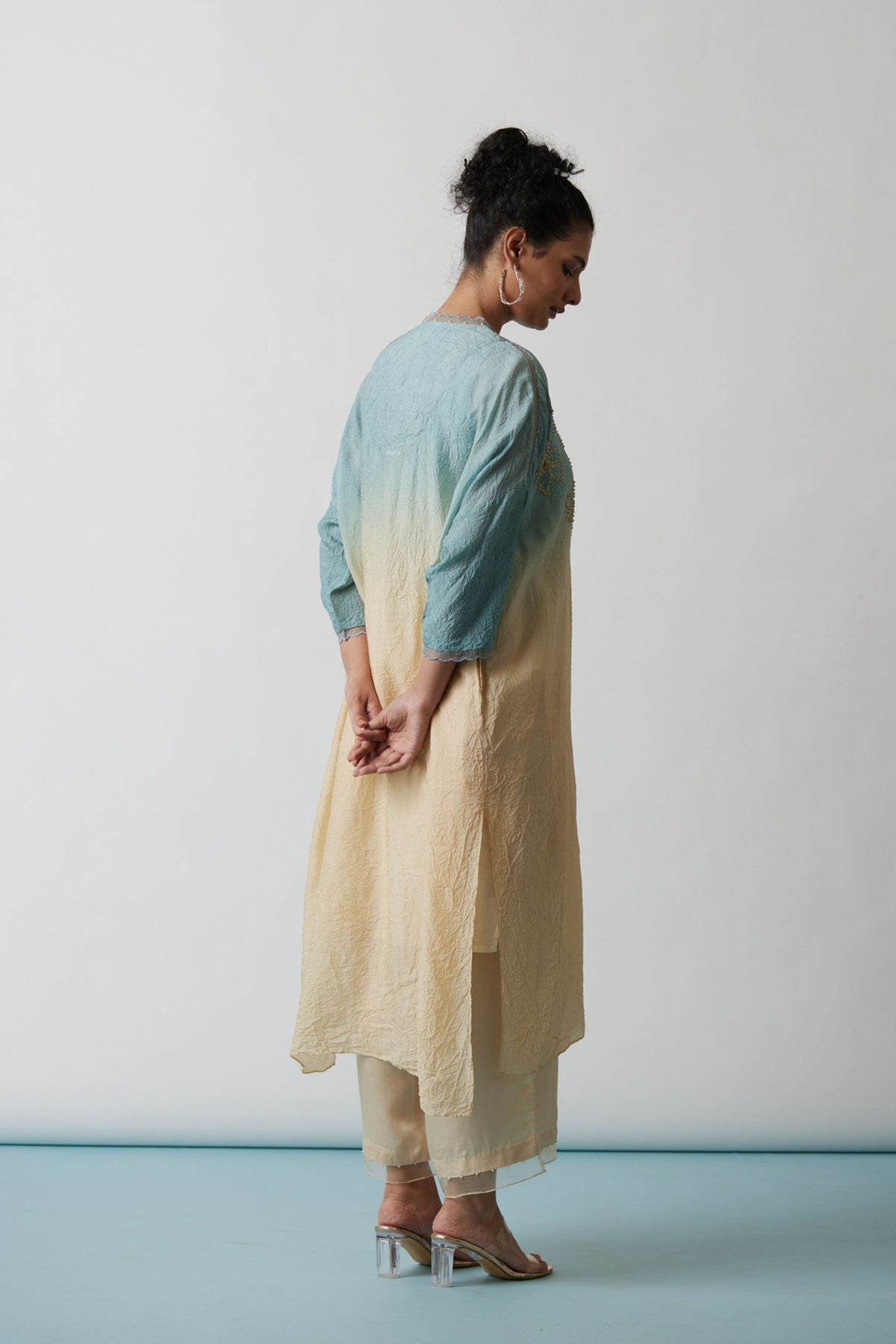 Floral Sequins Crushed Kaftan Set