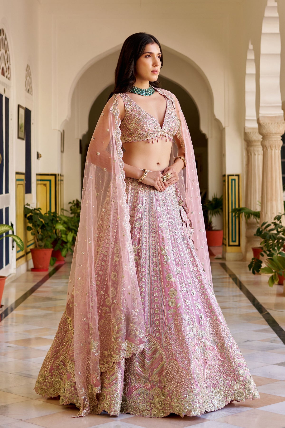 Rosaline Pink Organza Lehenga Set