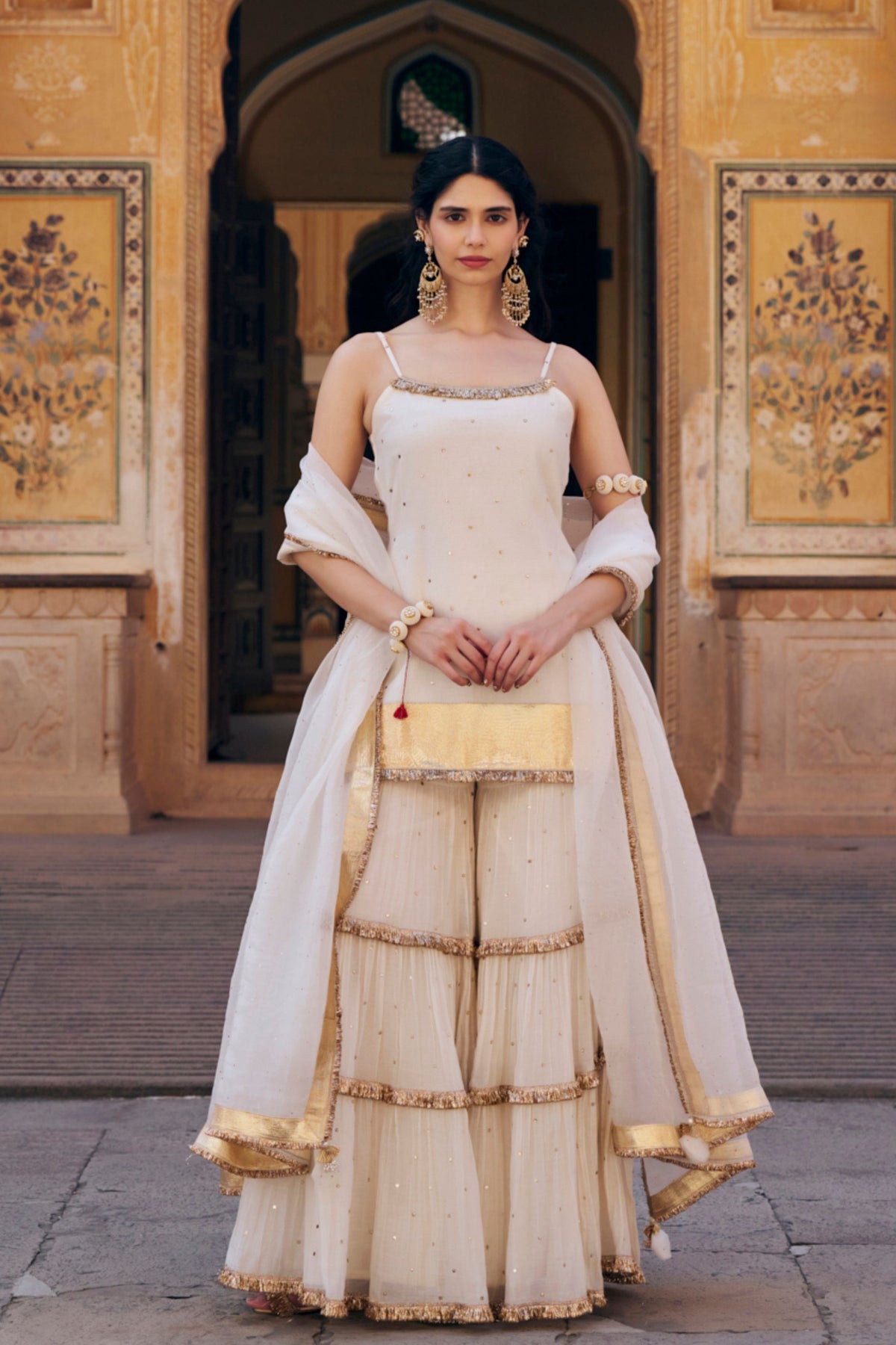 Ivory Spaghetti Sharara Set