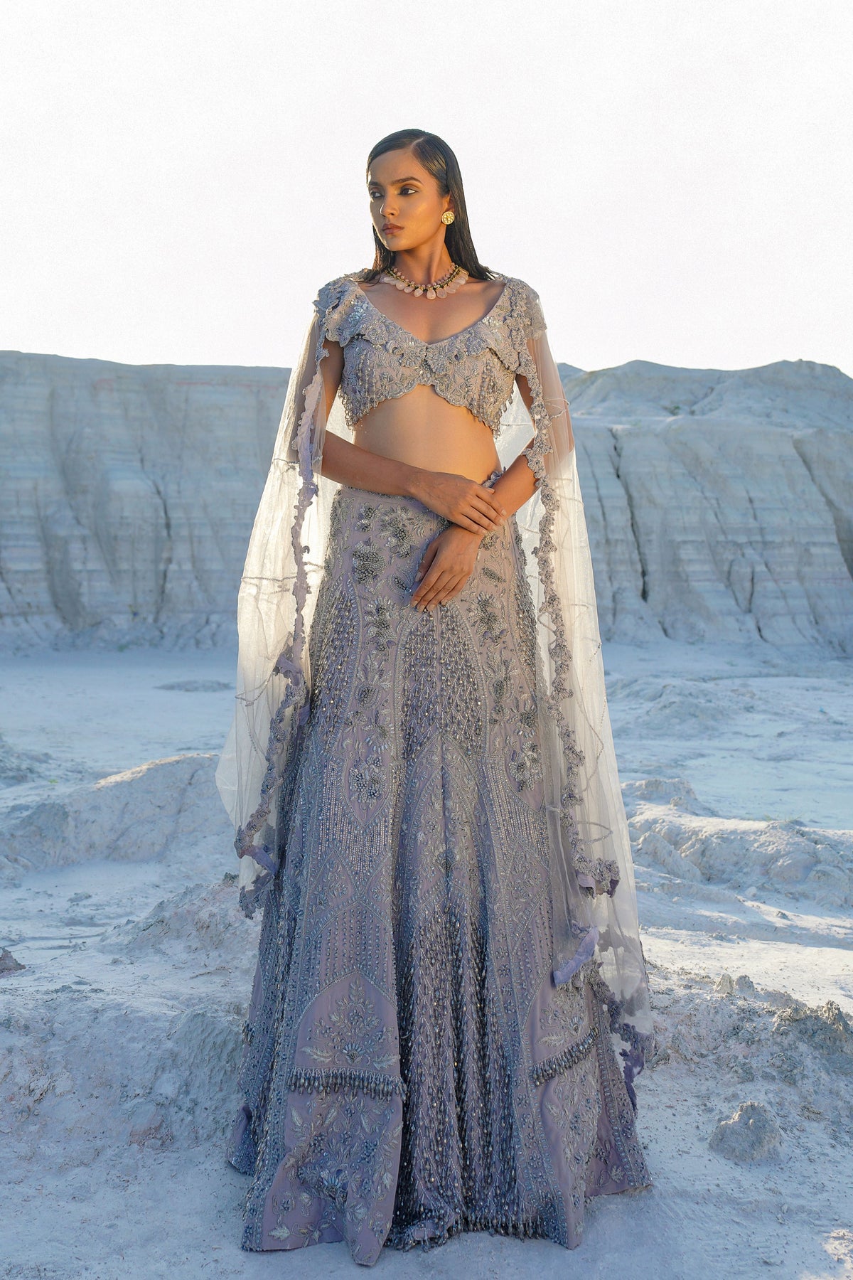 Light Blue Embroidered Lehenga Set