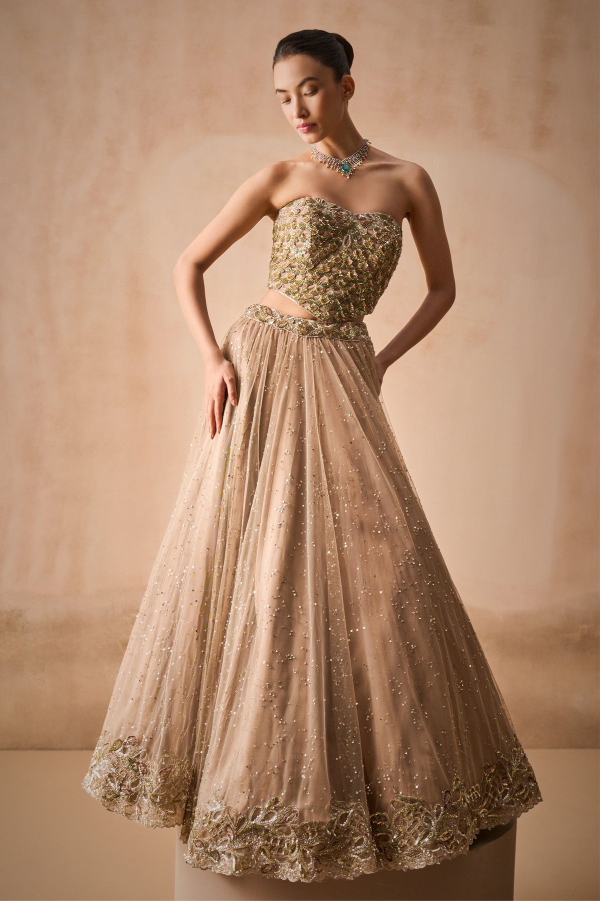 Biscuit Lehenga and Corset Set