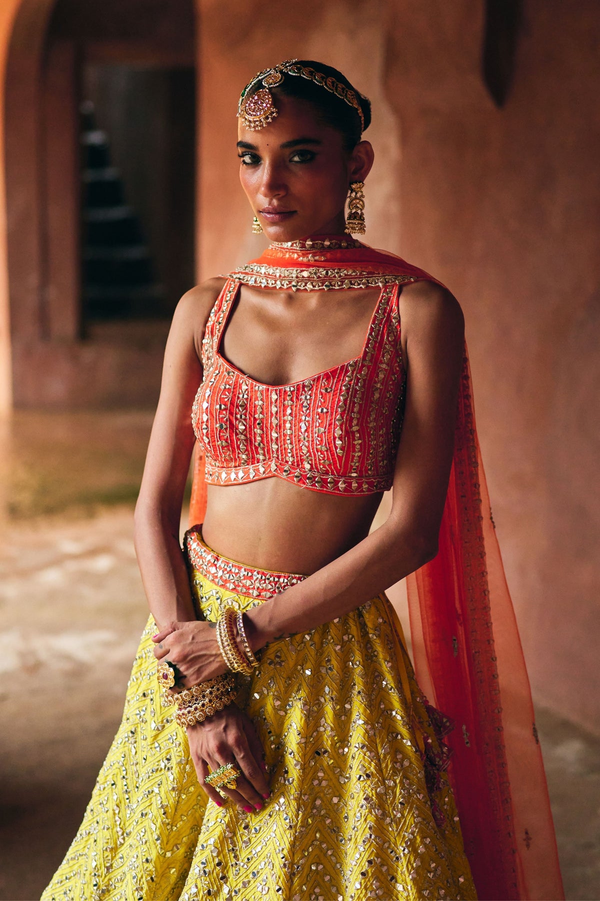Yellow Raw Silk Lehenga Set
