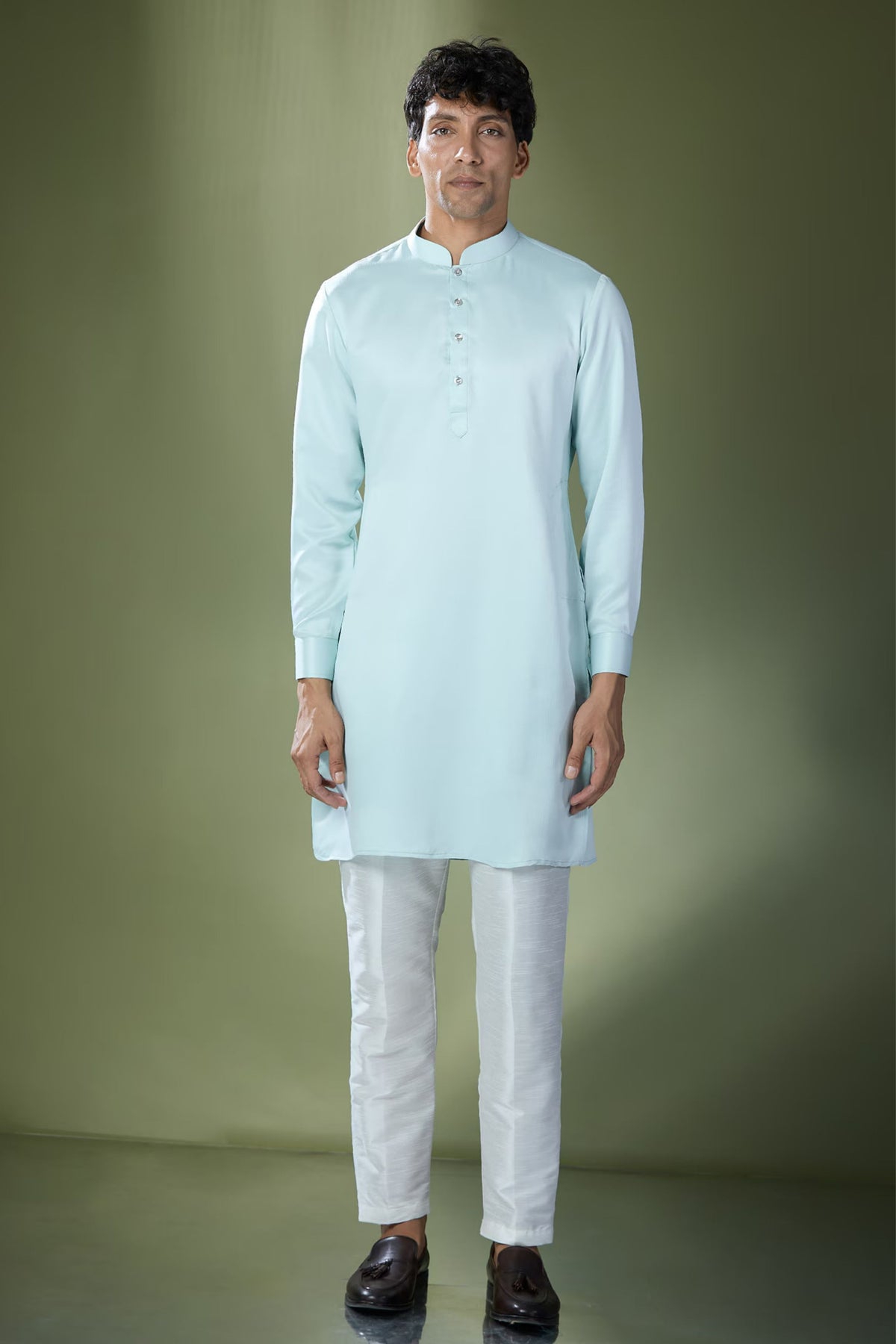 Aqua Blue Embroidered Nehru Jacket Set